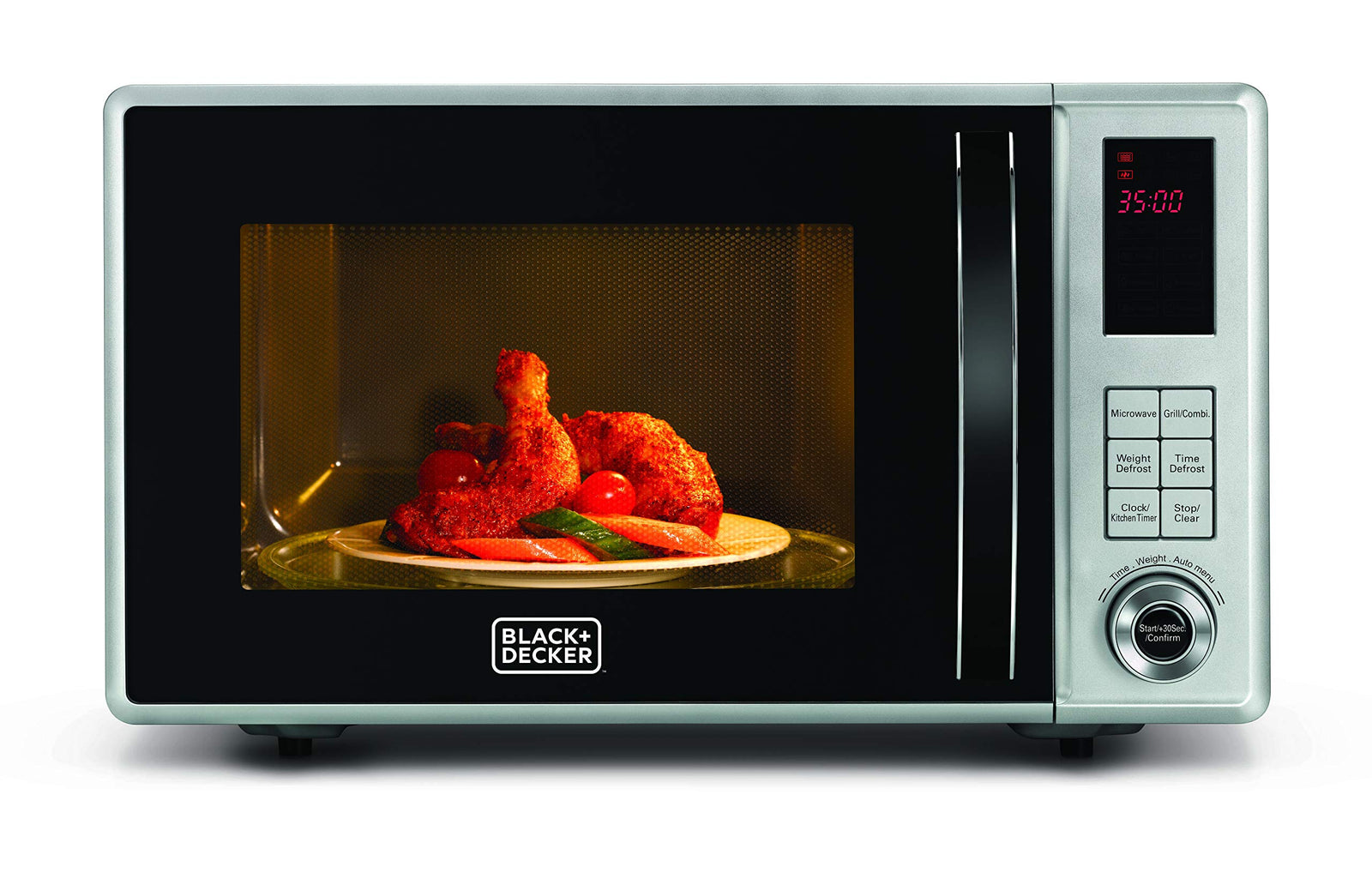 Black+Decker 800W 23 Liter Combination Microwave Oven With Grill, Silver - Mz2310Pg