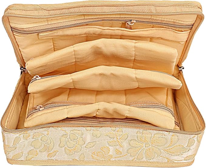 Fun Homes Flower Design Portable Jewellery Organizer With 4 Tranasparent Pockets (Cream)-HS_38_FUNH21150