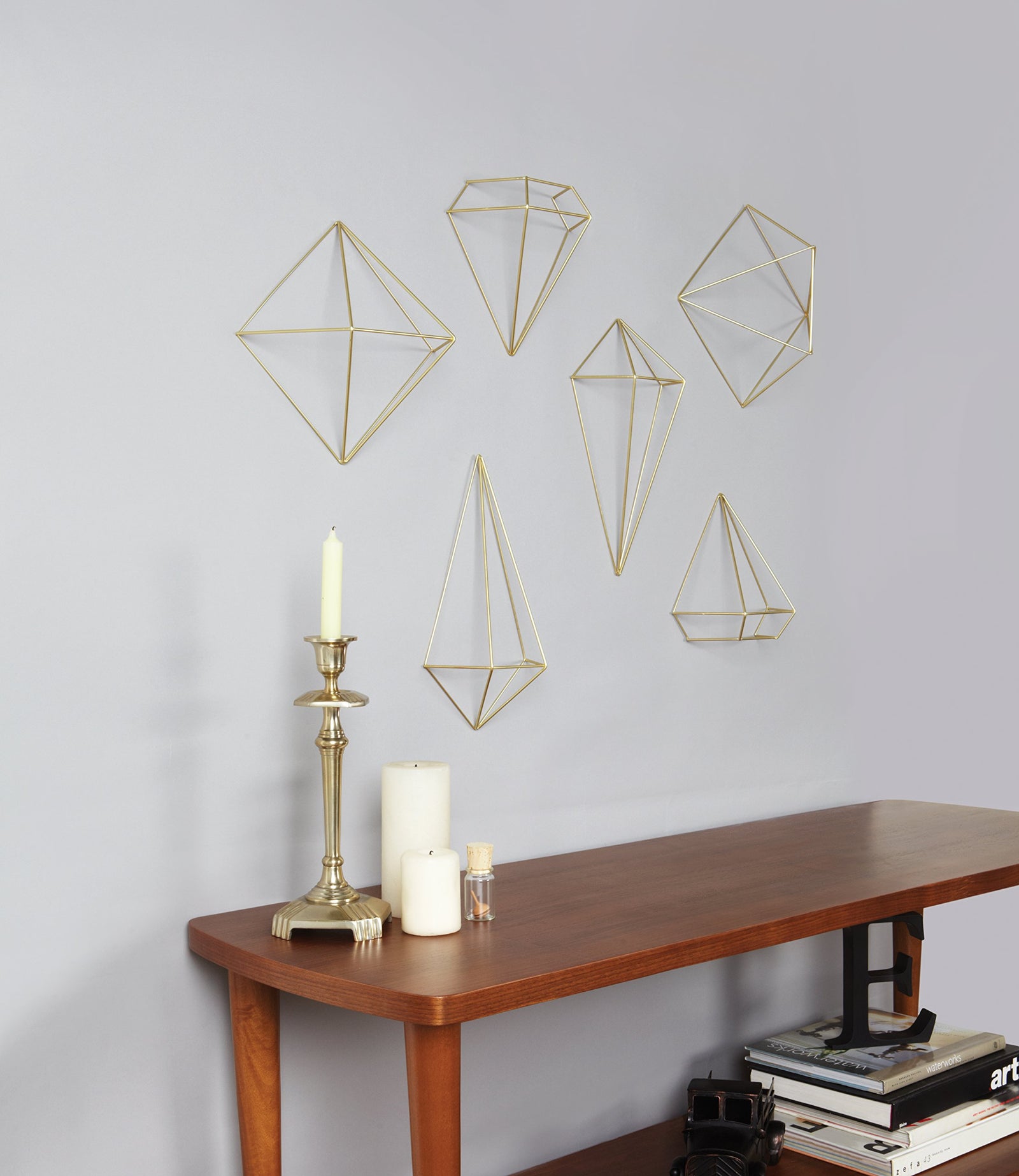 Umbra Prisma Geometric Sculptures, Decorate Your Wall with Modern Metallic Wire Shapes, Table top, Ceiling Décor, Set of 6, Copper for Kitchen