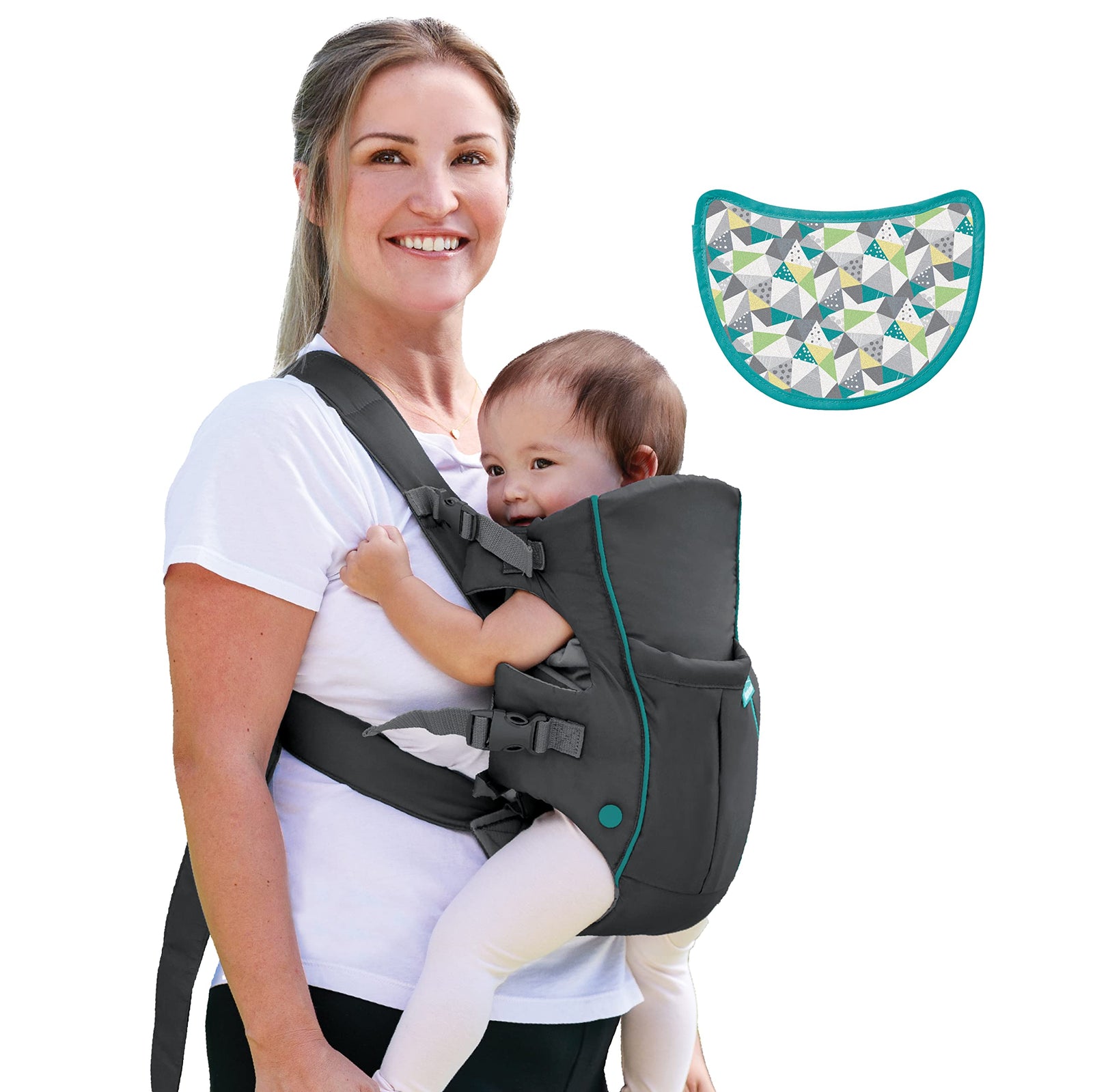 Infantino Swift Classic Carrier with Pocket - 2 Ways to Carry Grey_Carrier with Wonder Bib & Essentials Storage Front Pocket, Adjustable Back Strap, Inward & Outward Facing, Easy Clean Material