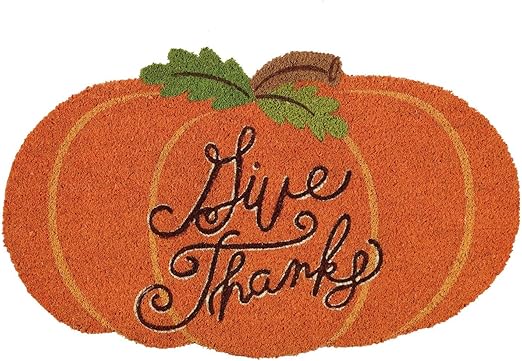 DII Natural Coir Outdoor Welcome Doormat Thanksgiving & Fall Front Door Mat, Porch Décor, 17x29, Give Thanks Pumpkin