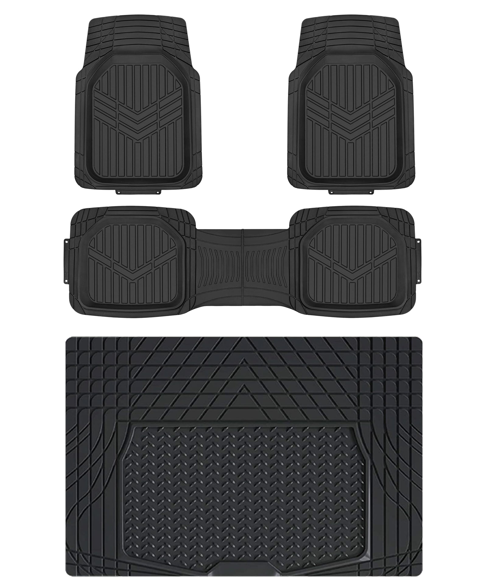 Amazon Basics 4-Piece All-Weather Protection Heavy Duty Rubber Floor Mats Set with Cargo Liner for Cars, SUVs, and Trucks，Black,Universal Trim to Fit