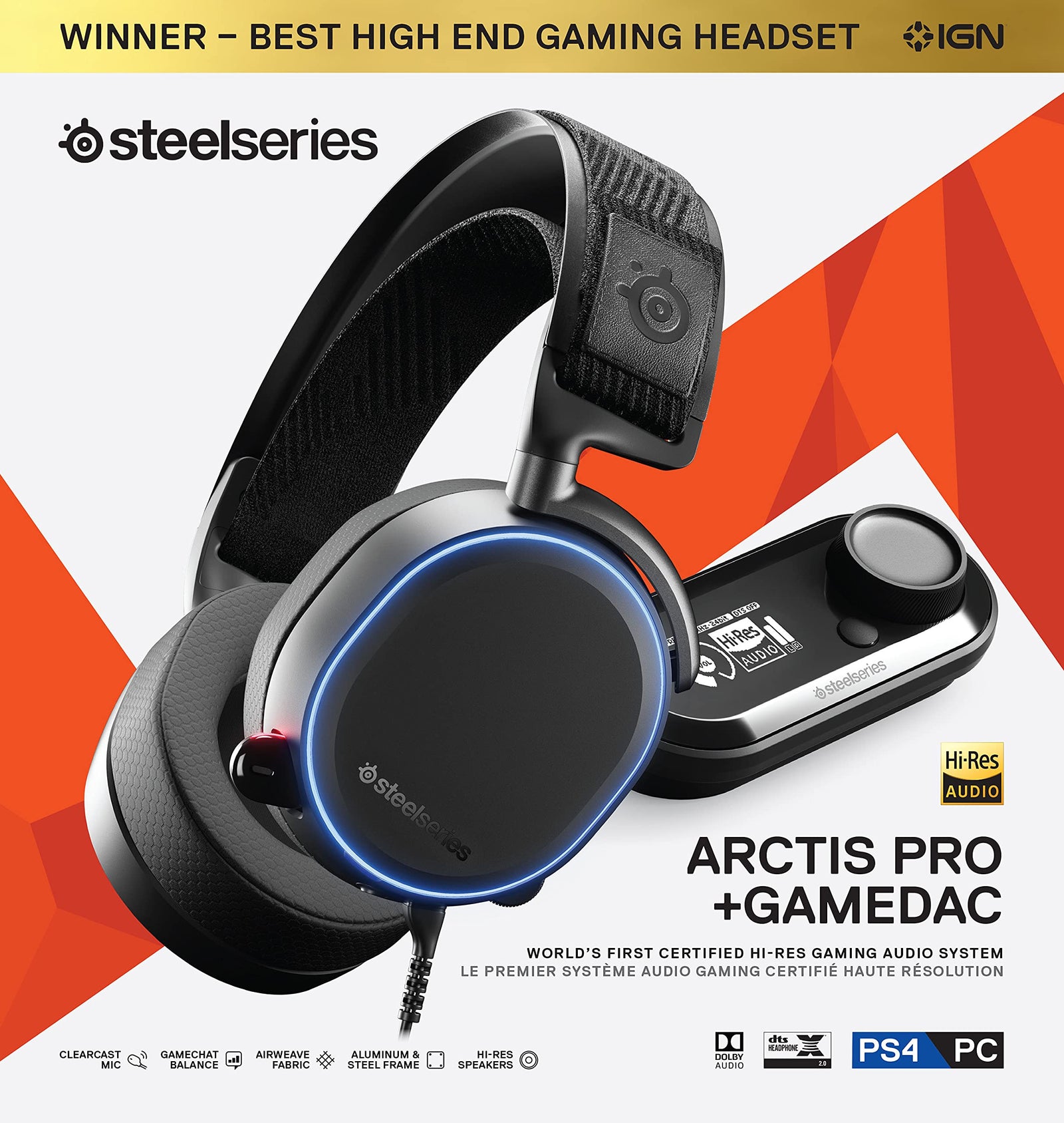 SteelSeries Arctis Pro + GameDAC Wired Gaming Headset - Certified Hi-Res Audio - Dedicated DAC and Amp - for PS5/PS4 and PC - Black