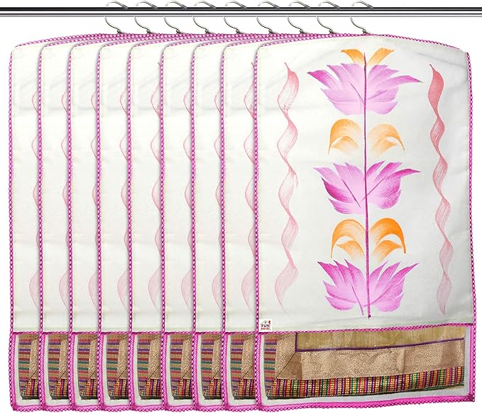 Fun Homes Non Woven Hanging Saree Cover With 1 Zipper Compartment on Back Side- Pack of 9 (Pink)-HS_38_FUNH21524