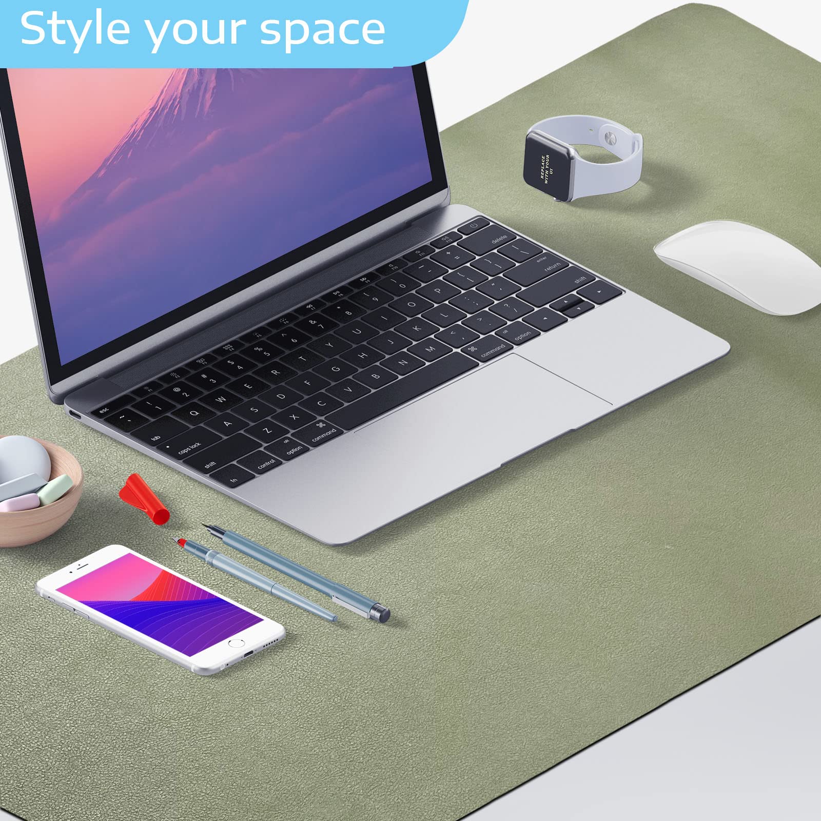 SKY-TOUCH Mouse Pad Large Leather Computer Desk Pad Office Desk Mat Extended Gaming Mouse Pad, Non-Slip Waterproof Dual-Side Use Desk Mat Protector 80cm x 40cm (Green/Silver)