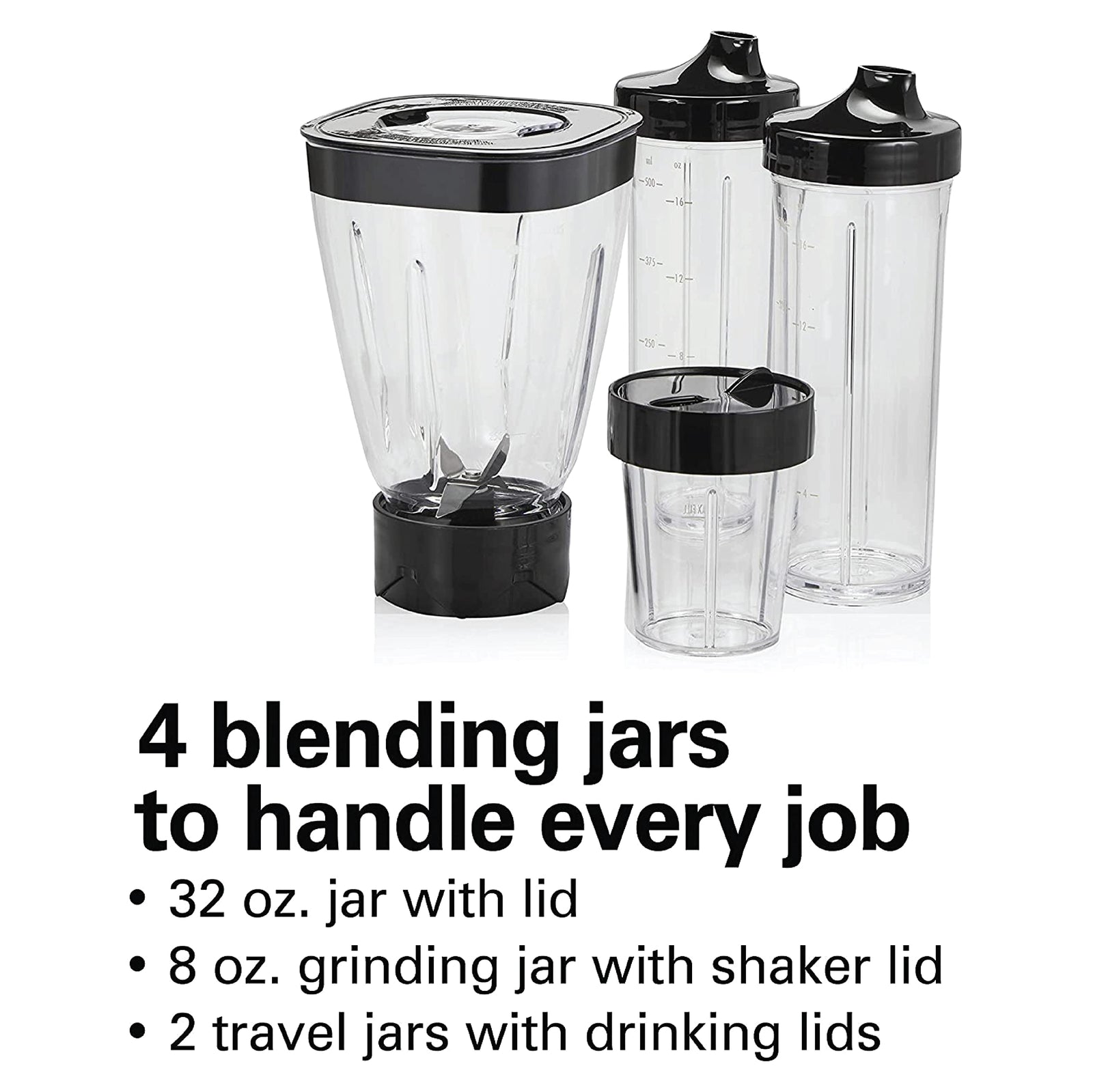 Hamilton Beach Stay Or Go Blender, 1L Jar, 250ml Jar For Grinding, Two 500 ml Portable Cups For Smoothies, Shatterproof Tritan Jars, 250 Watts, Stainless Steel, 52400-Sau, 2 Year Limited Warranty