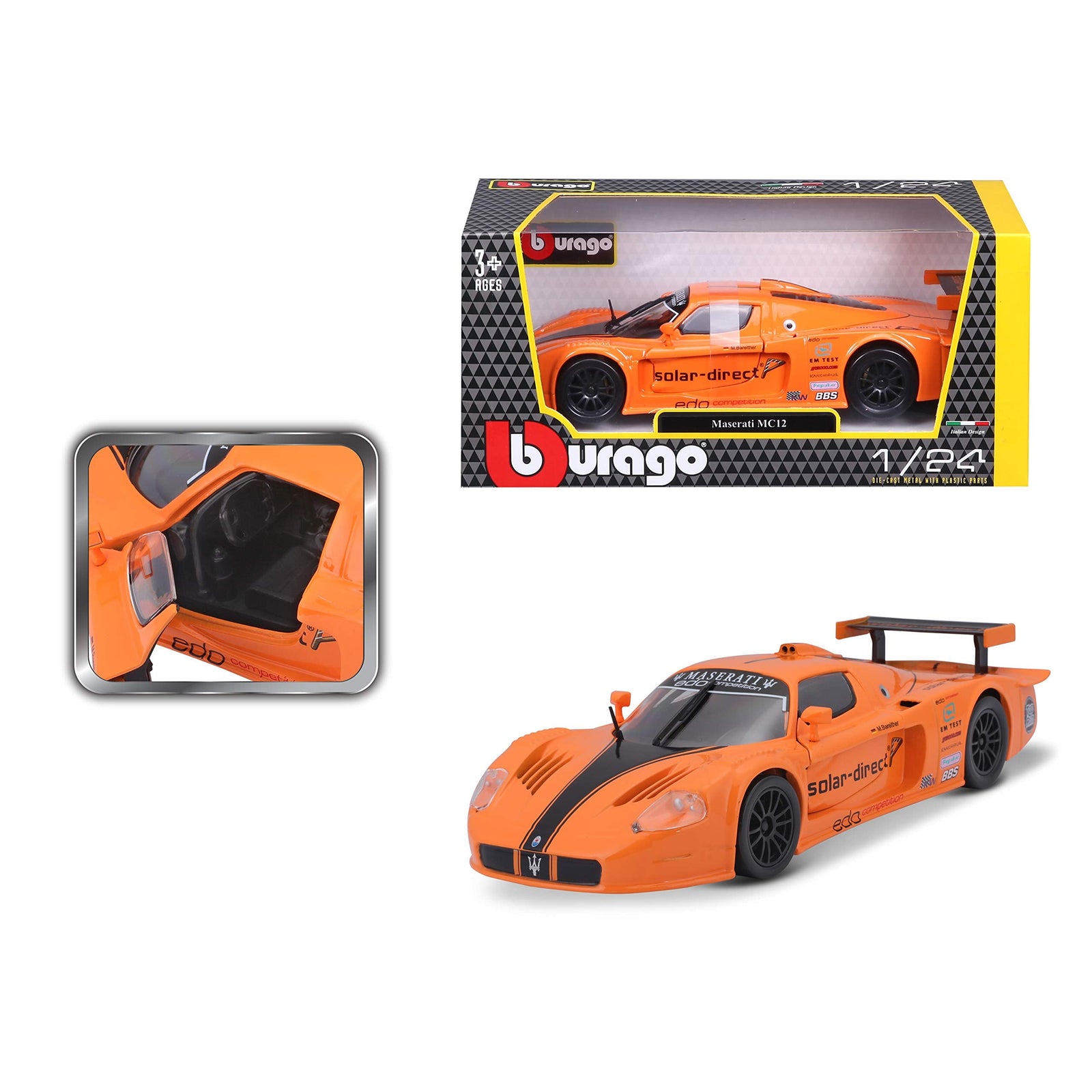 Bburago Maserati MC 12 1:24 Scale Diecast Car – Orange (Yellow 18-21078)