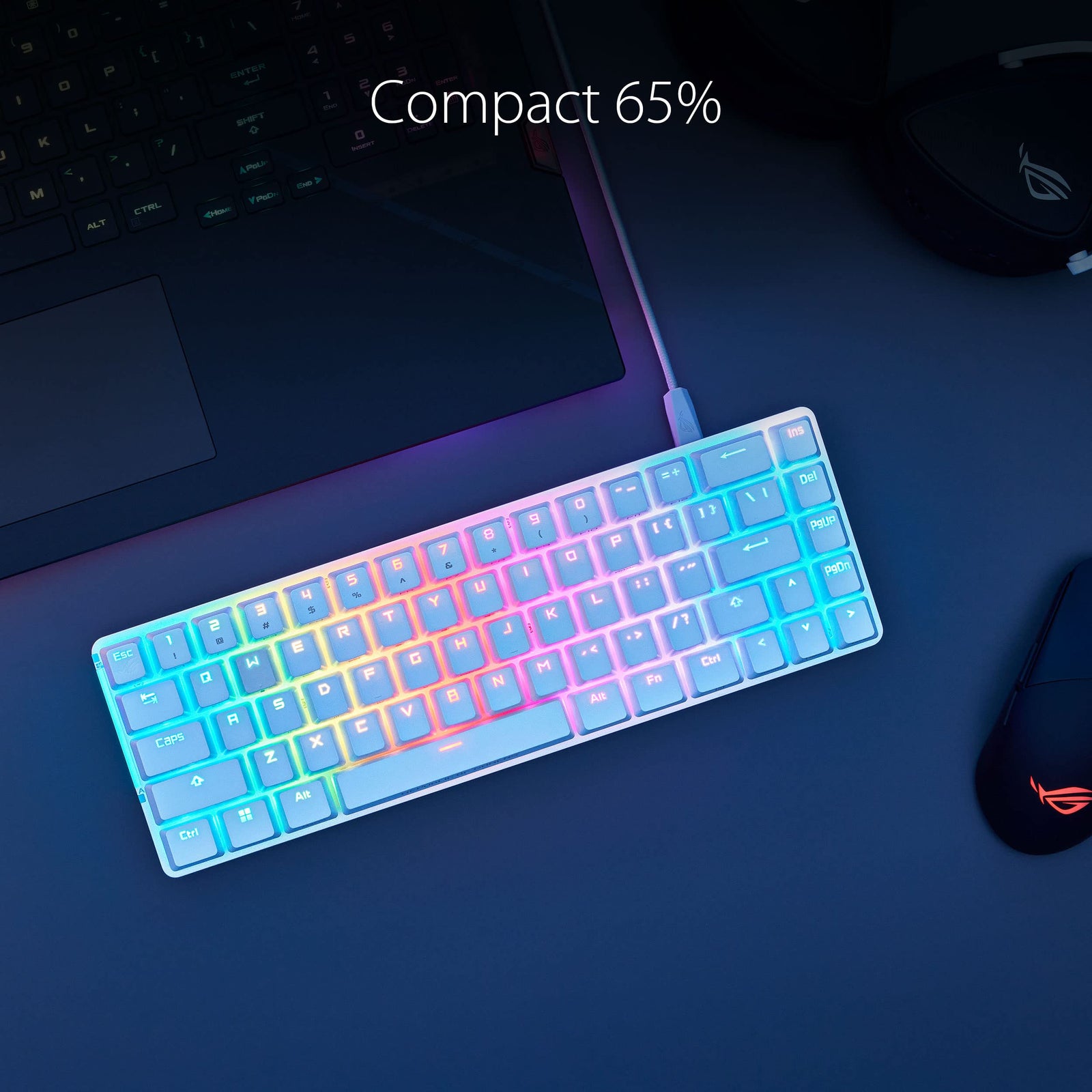 ASUS ROG Falchion Ace 65% RGB Compact Gaming Mechanical Keyboard, Lubed ROG NX Red Switches & Switch Stabilizers, Sound-Dampening Foam, ABS Keycaps, Wired with KVM, Three Angles, AR layout, Black