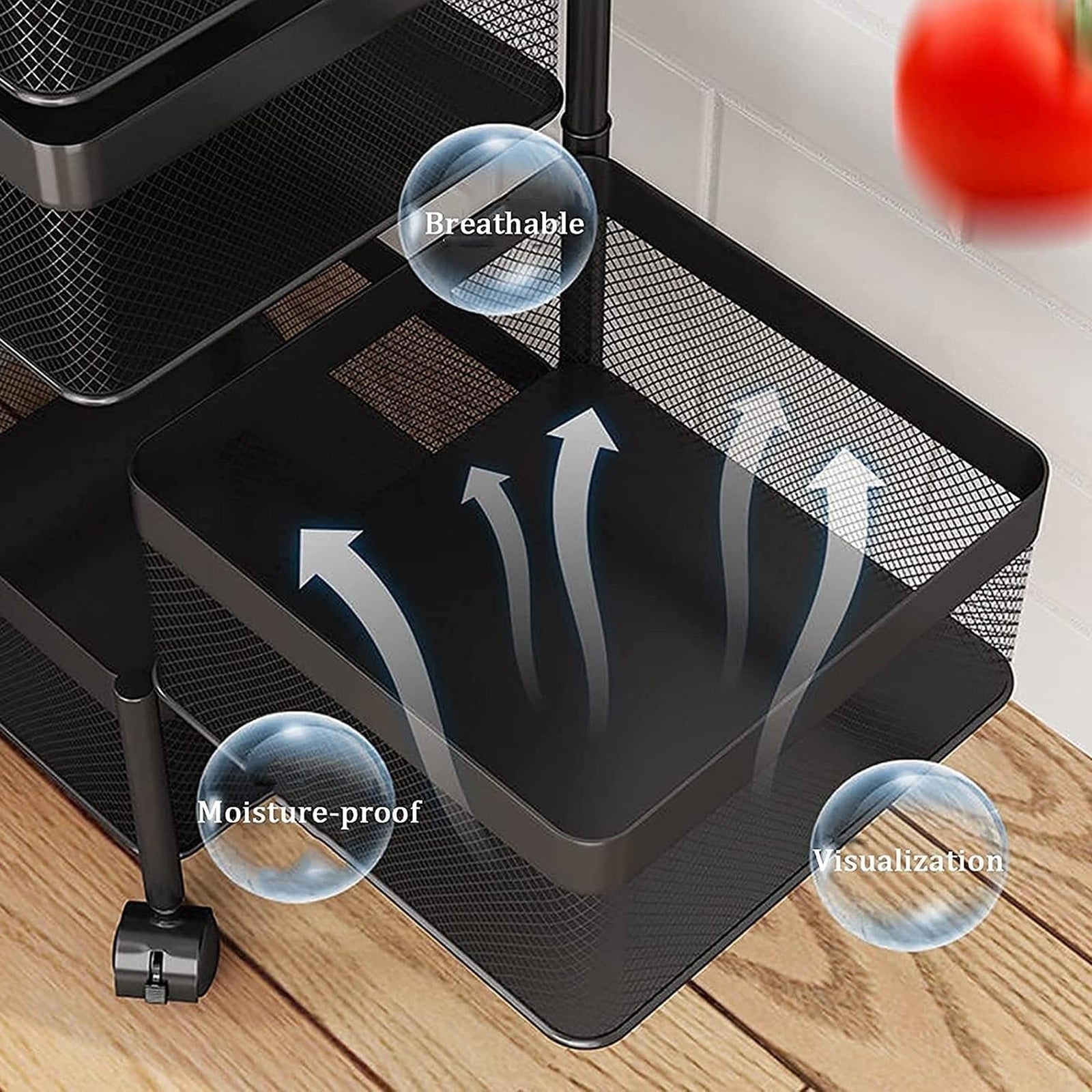 Sulfar Multi Purpose Trolley Storage Organizer And kitchen accessories items for Kitchen Storage Rack Square Design Fruits & Vegetable Onion Cutlery (Matt Black, 4 Layer Drawer)