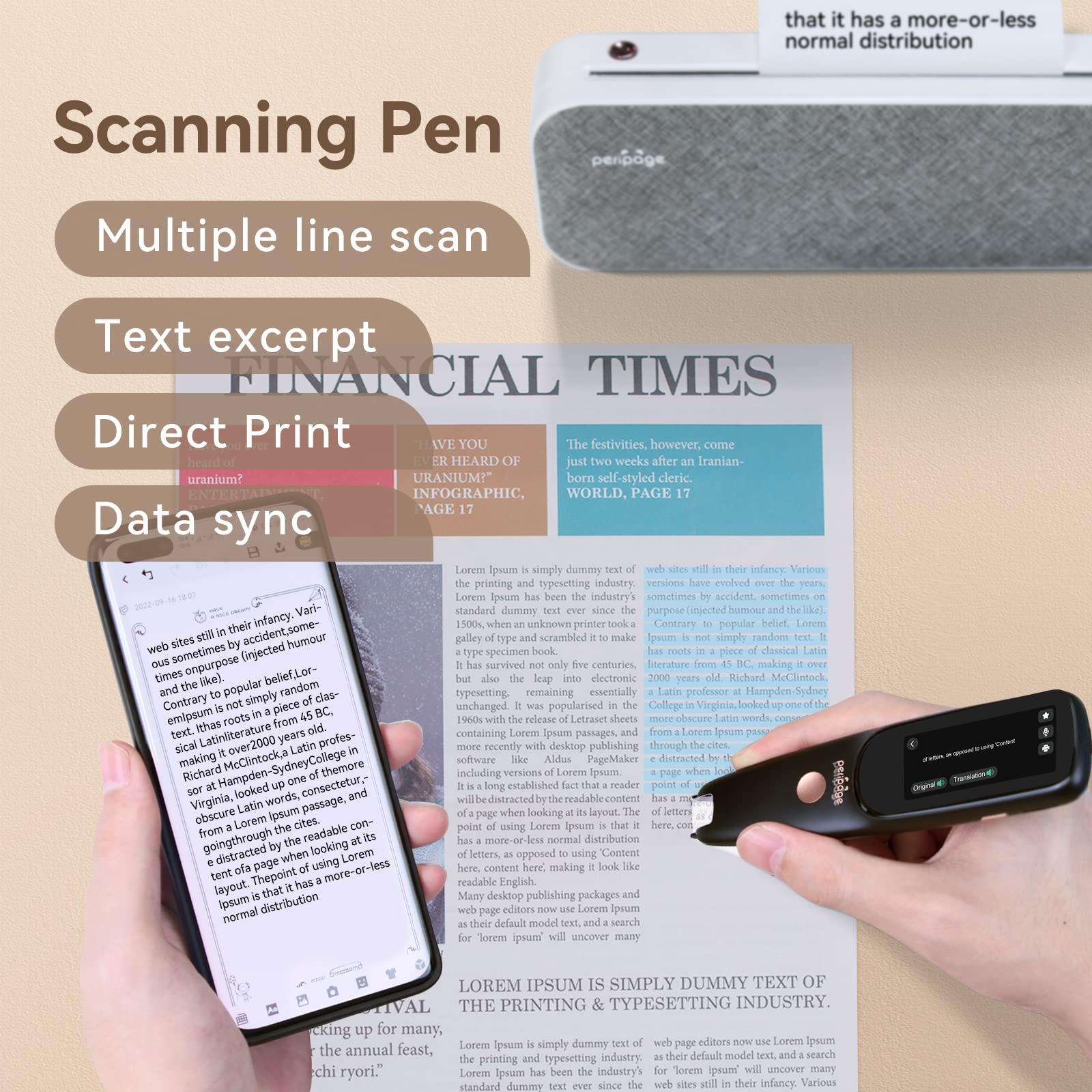 Peripage Dictionary Translation Scanning Pen D2s Mobile Scanner Translator 112 Language Voice Translating Device for Chinese/English/Japanese/Korean Voice Translation Recorder E-dictionary AI