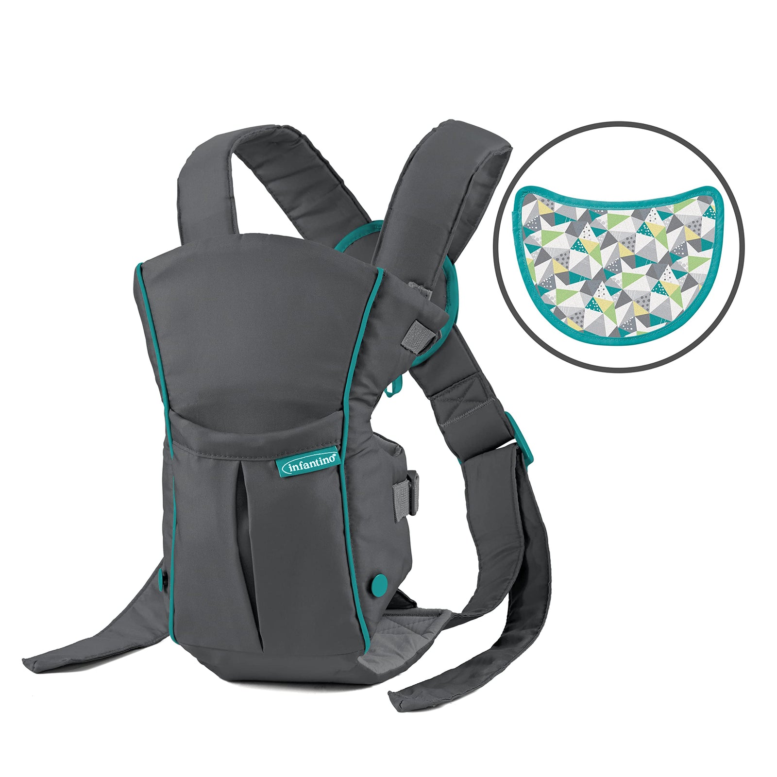 Infantino Swift Classic Carrier with Pocket - 2 Ways to Carry Grey_Carrier with Wonder Bib & Essentials Storage Front Pocket, Adjustable Back Strap, Inward & Outward Facing, Easy Clean Material