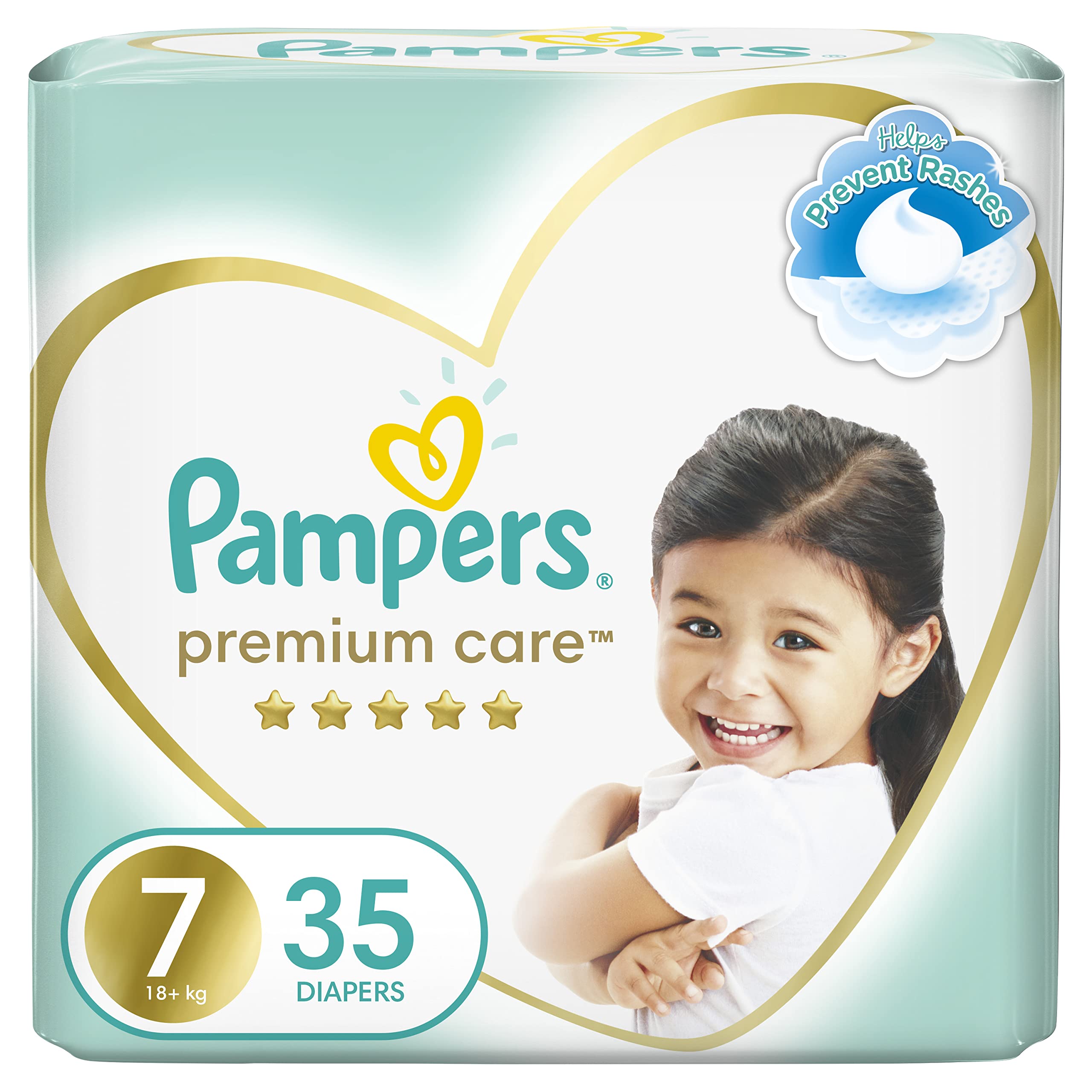 Pampers Premium Care Taped Baby Diapers, Size 7, 18+ kg, Unique Softest Absorption for Ultimate Skin Protection, 35 Count