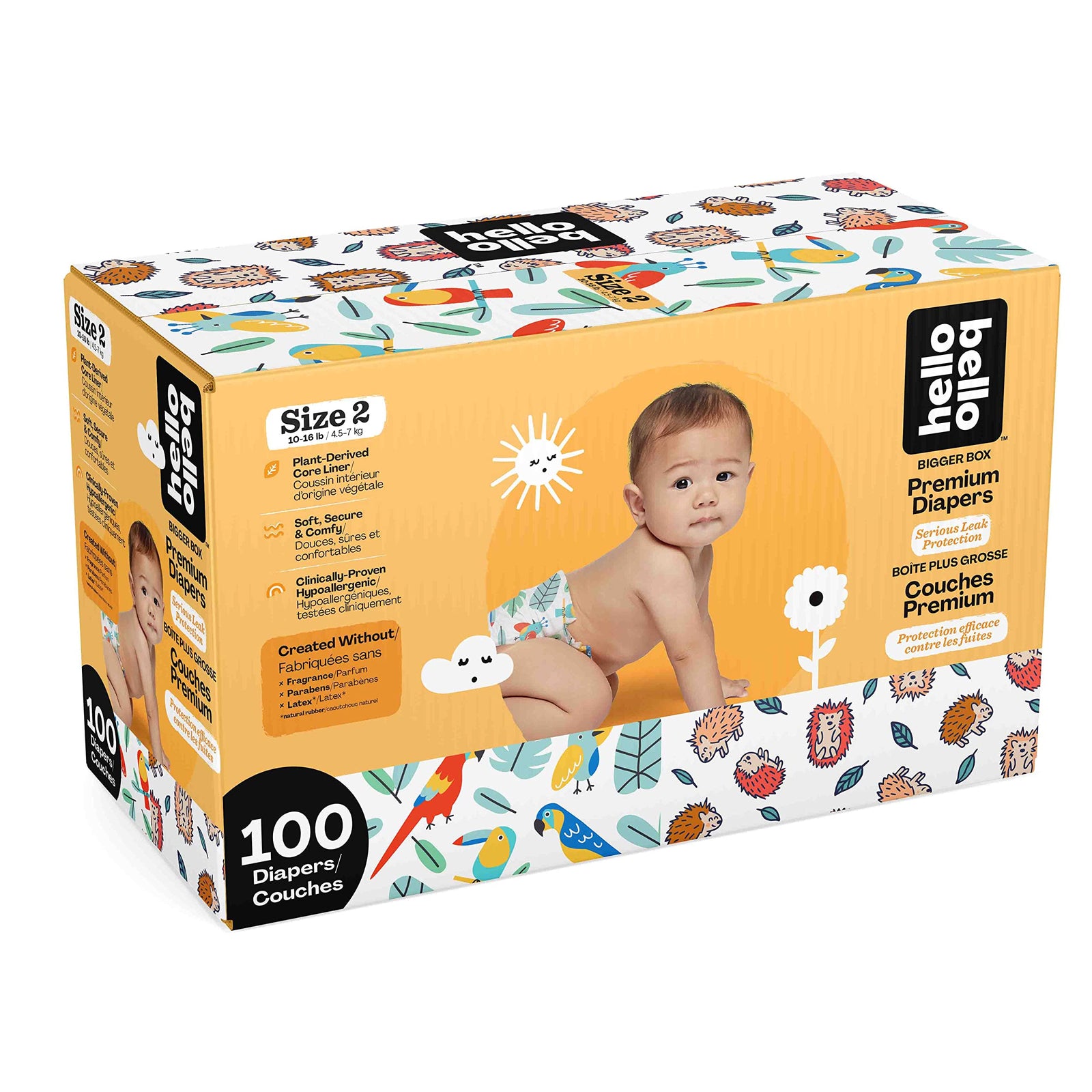 Hello Bello Club Gn, Diaper Sunny Side Up & Sleepy Sloths, Size 2, 100 Count