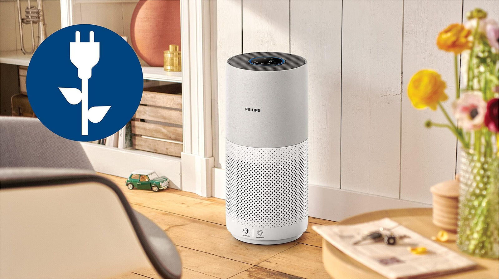 Philips 2000i Series Air Purifier - Large Rooms up to 98 m², HEPA & Active Carbon filter, Quite Sleep Mode - AC2939/90 White