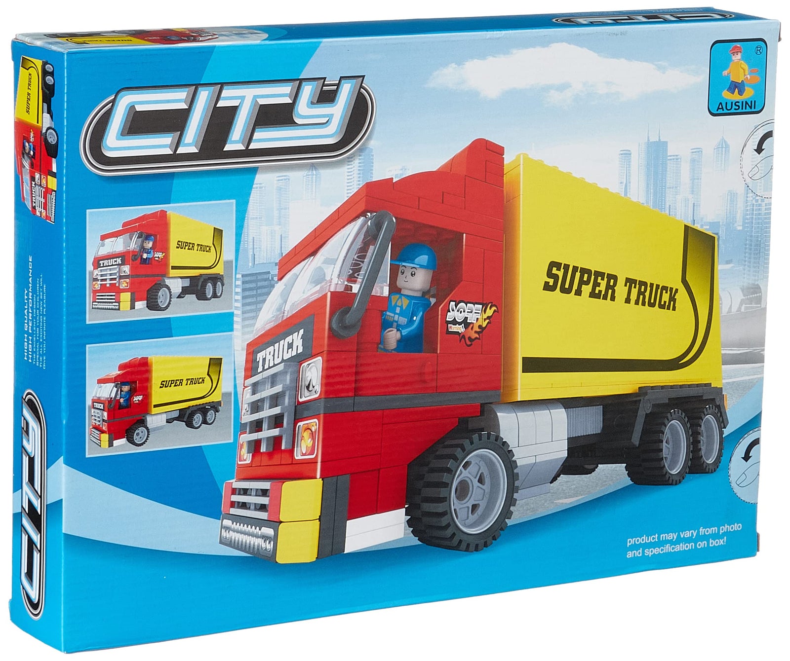 Ausini city truck construction toy for kids, 271 pieces - red and yellow