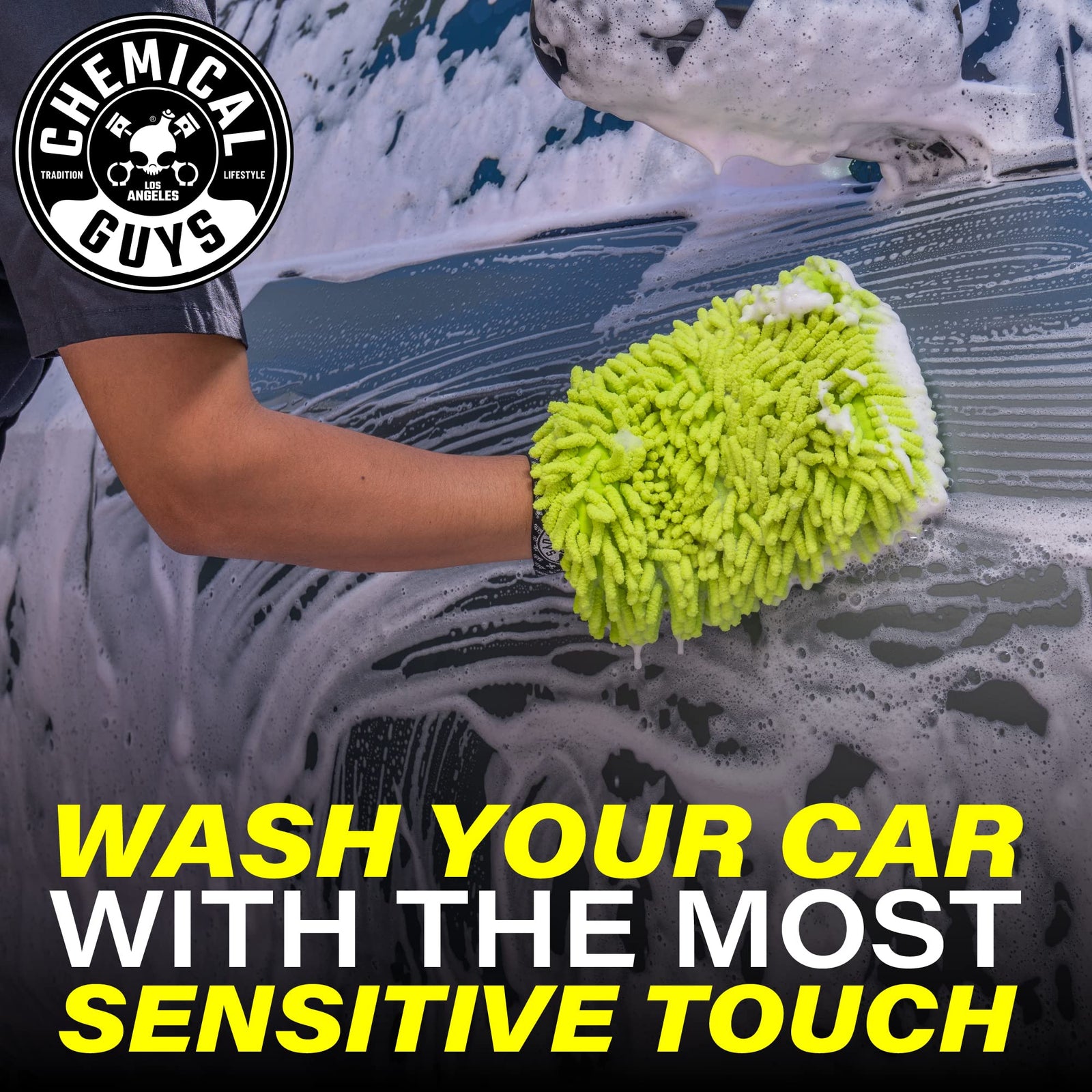 Chemical Guys MIC493 Chenille Premium Scratch-Free Microfiber Wash Mitt, Lime Green, 9.6