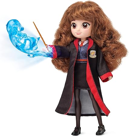 Wizarding World Harry Potter, 8-inch Hermione Granger Light-up Patronus Doll with 7 Doll Accessories and Hogwarts Robe, Kids Toys for Ages 5 and up