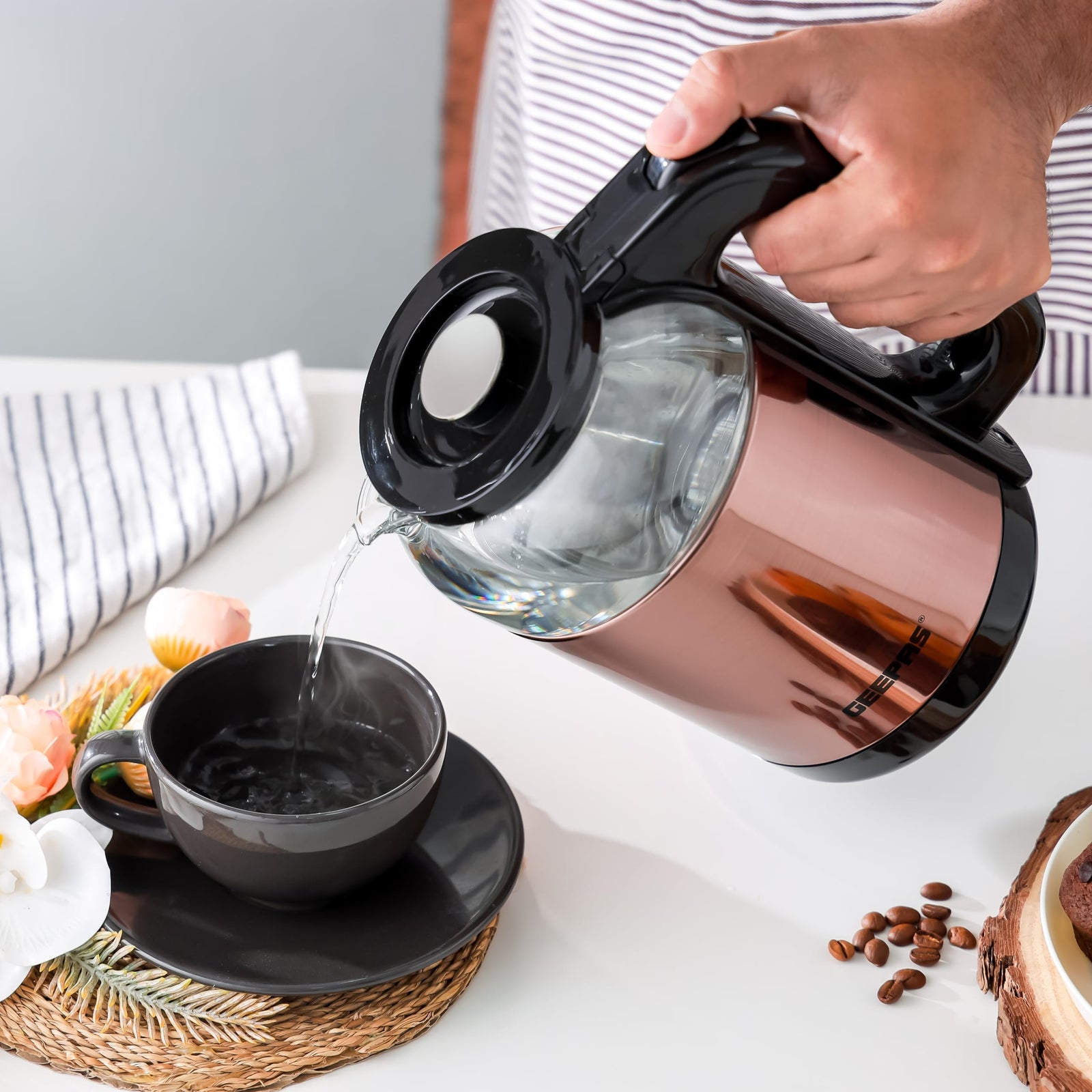 Geepas Electric Glass Kettle 1.7L, 360° Rotation Base, Cord Storage, Glass Body Clear Water Label Gauge, Perfect Pour Wide Opening, Safe & Convenient, automatic Shut-Off Function|1.7L 1500 W GK38063