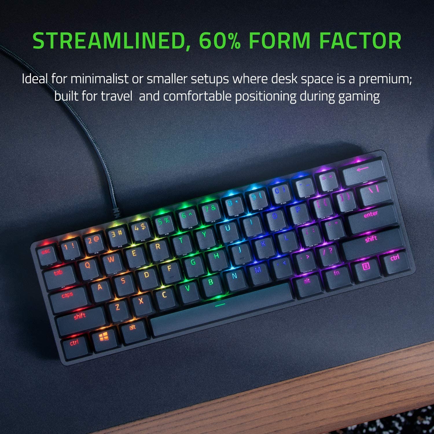 Razer Huntsman Mini Linear Optical Switches (Red) - 60% Gaming Keyboard with Chroma RGB Lighting, PBT Keycaps, and Onboard Memory - Black