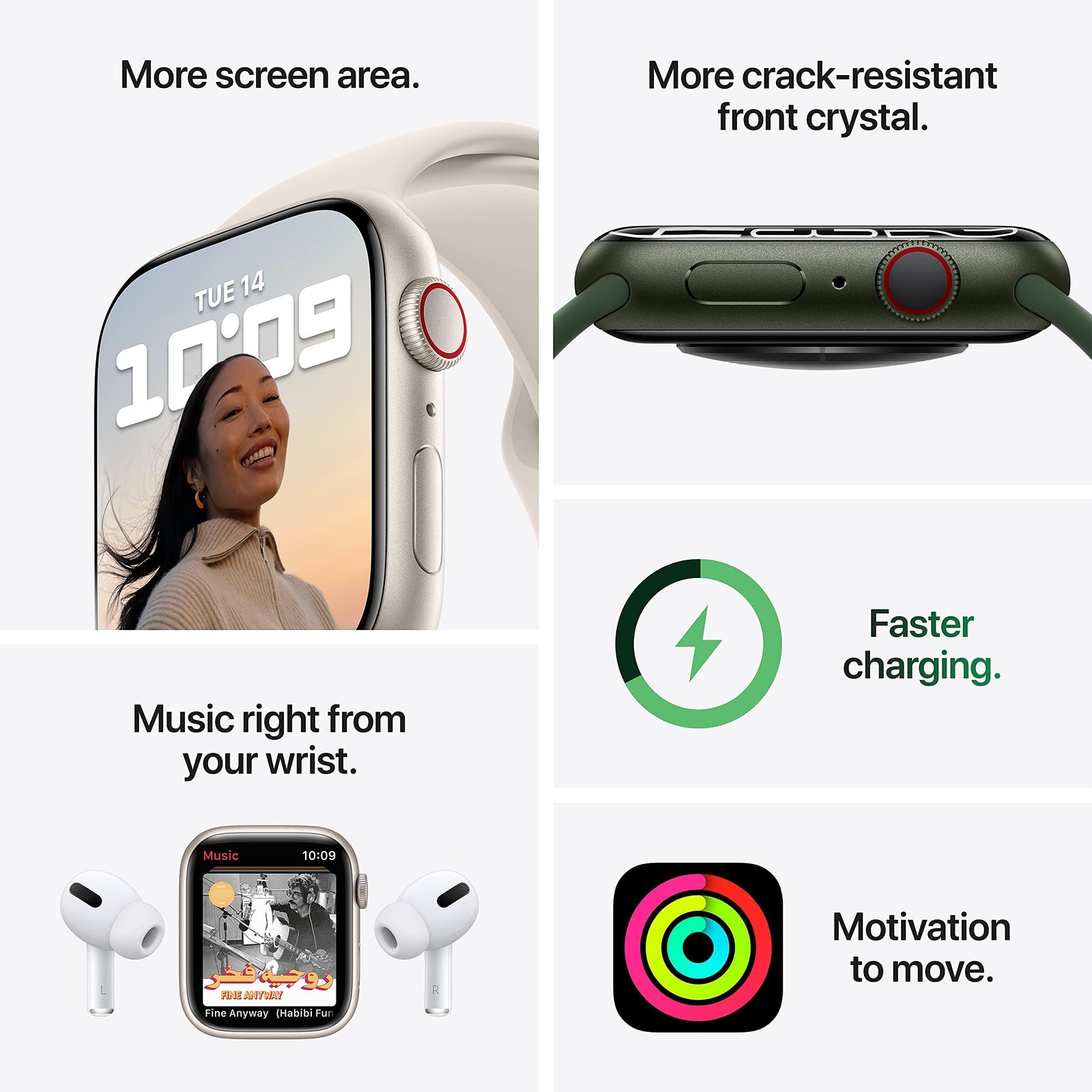 Apple Watch Series 7 (GPS, 45mm) Smart watch - Green Aluminium Case with Clover Sport Band - Regular. Fitness Tracker, Blood Oxygen & ECG Apps, Always-On Retina Display, Water Resistant