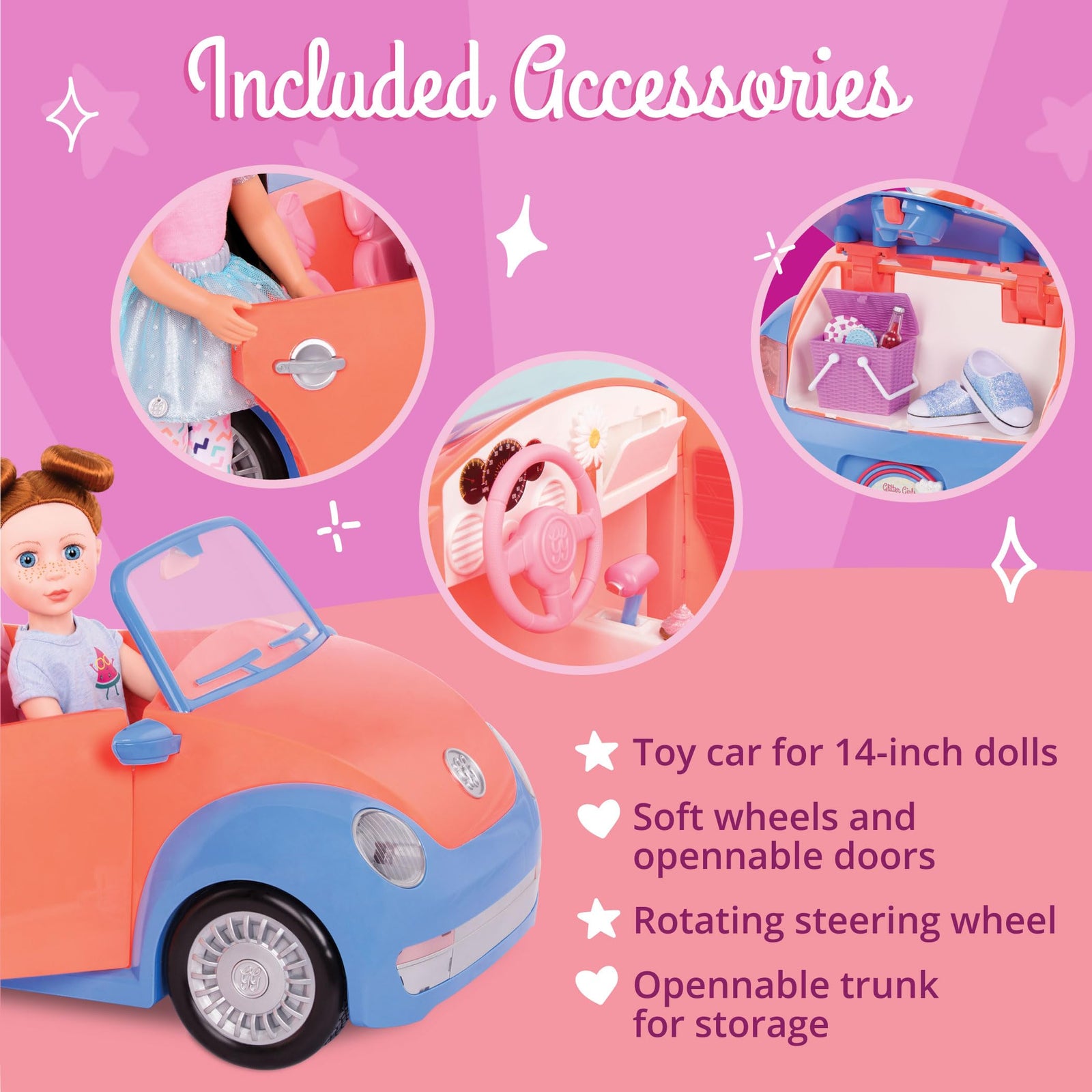 Glitter Girls Convertible Car for 14-inch Dolls (35.6 cm) - Toys, Clothes, & Accessories for Girls Ages 3 and Up