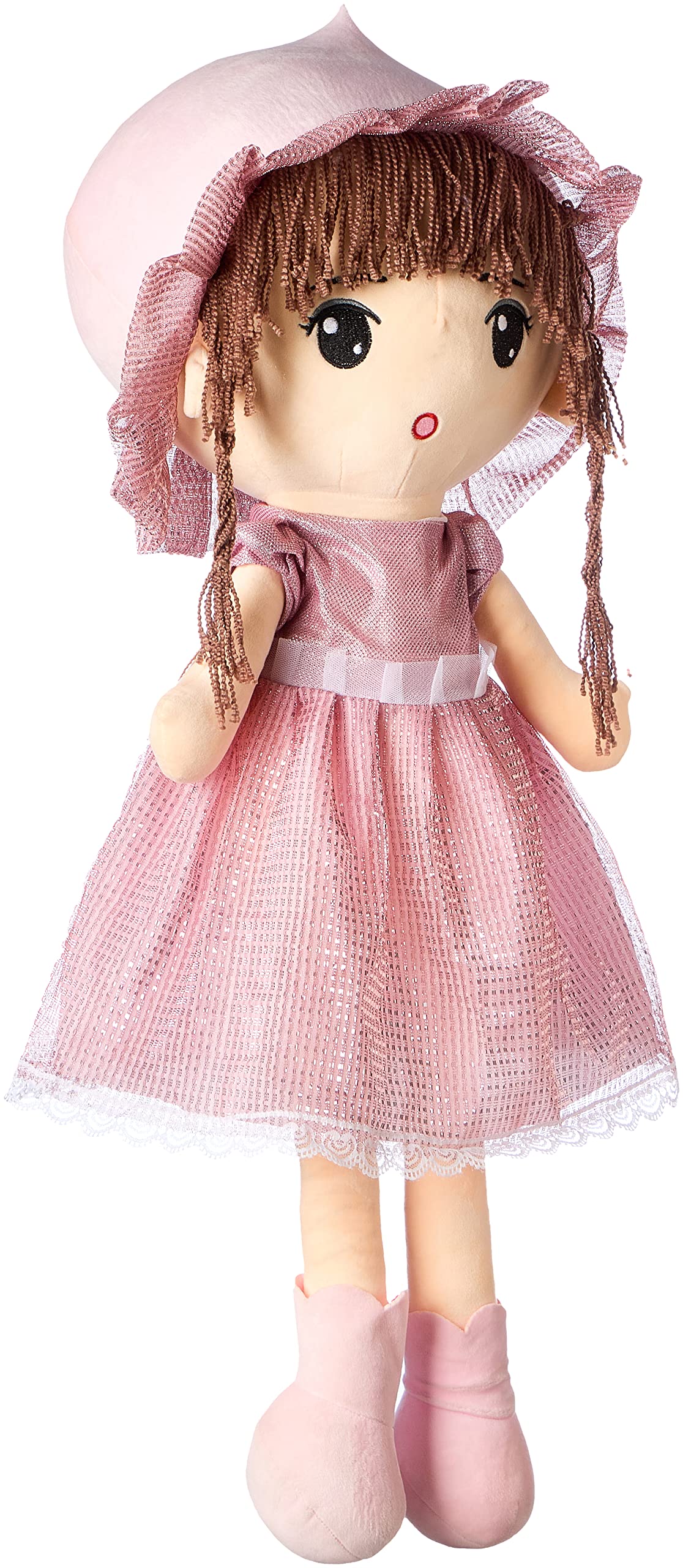 Big Soft doll in a dress and hat - Pink