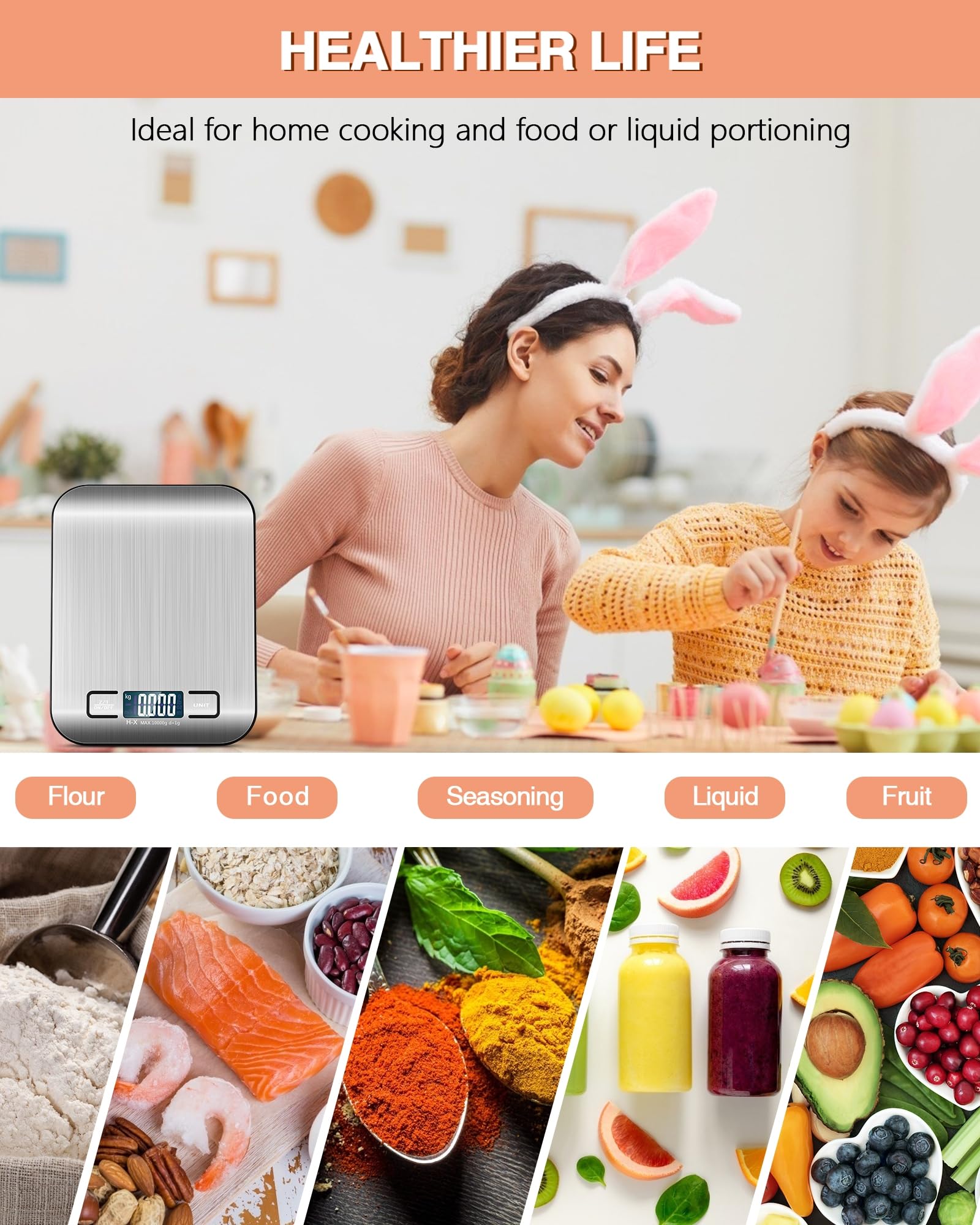 Letron Digital Kitchen Scales 10 kg Kitchen Scales with LCD Display and Tare Function, Kitchen Scales for Baking and Cooking, Measuring Ingredients, Jewellery so on, 1 g