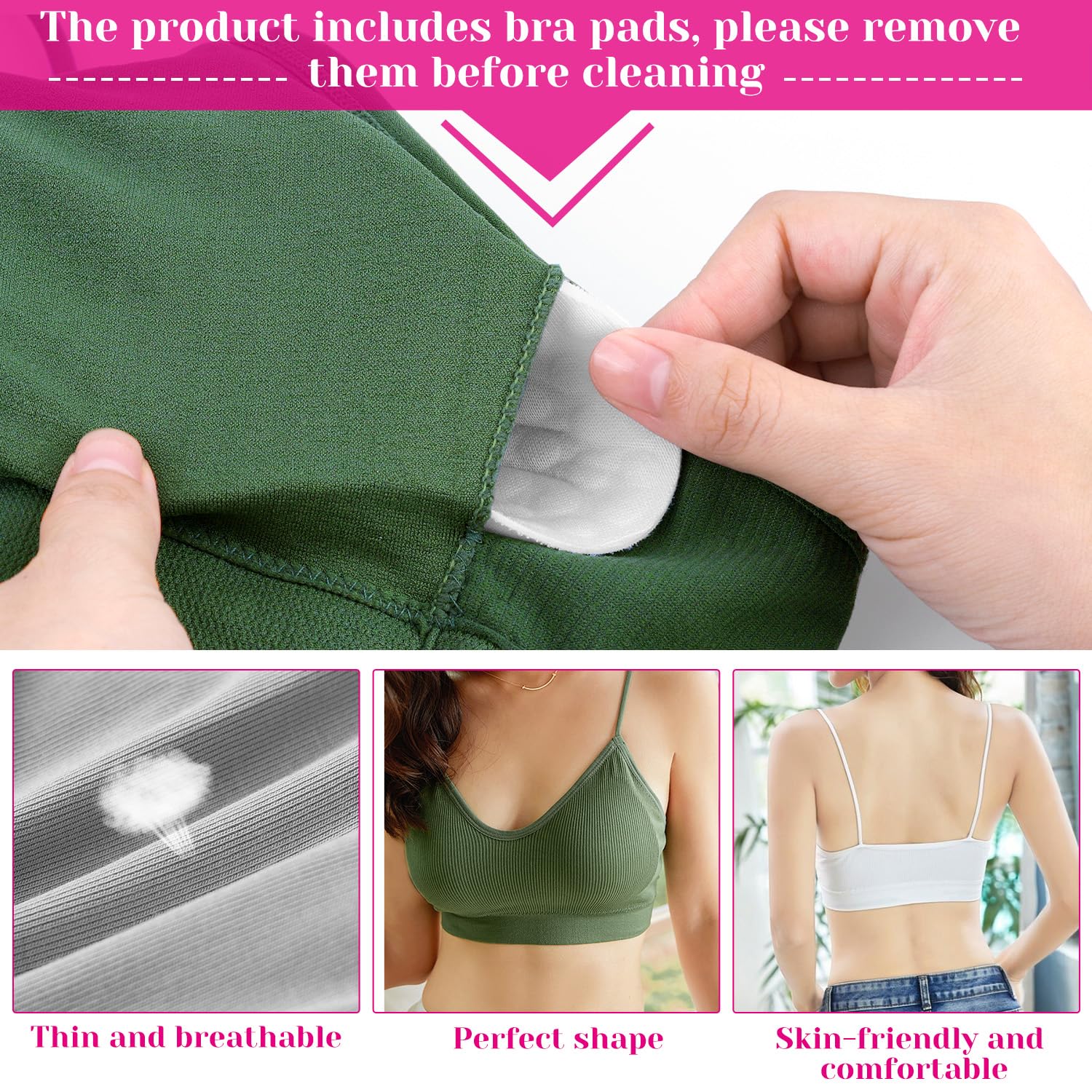 selizo Padded Bralettes for Women, 6 Pcs Sports Bras for Women Pack, V Neck Cami Bando Bra for Women Girls