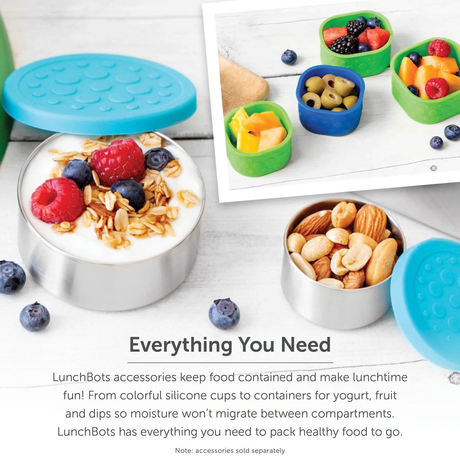 LunchBots Trio II Stainless Steel Food Container - Three Section Design Perfect for Healthy Snacks, Sides, or Finger Foods On the Go - Eco-Friendly, Dishwasher Safe and BPA-Free - Aqua Dots
