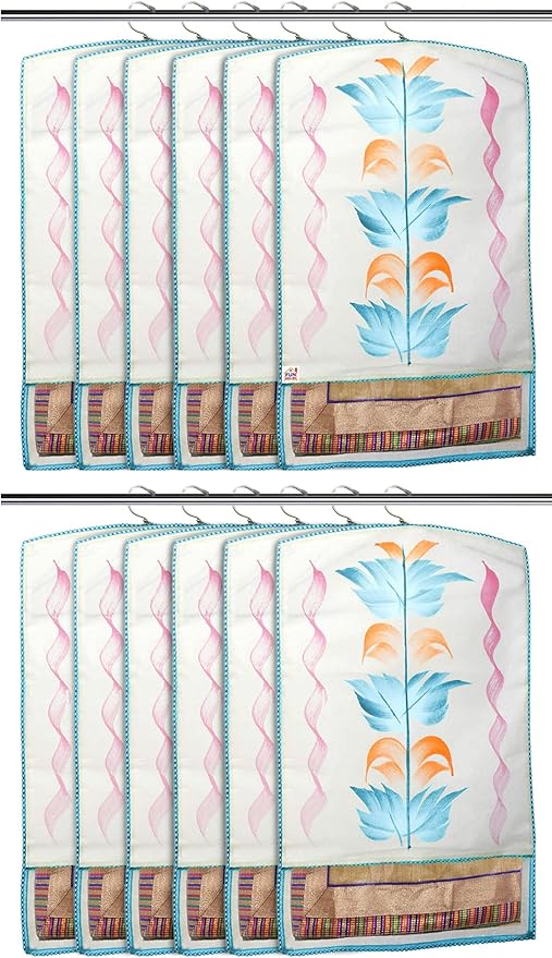 Fun Homes Non Woven Hanging Saree Cover With 1 Zipper Compartment on Back Side- Pack of 12 (Sky Blue)-HS_38_FUNH21496