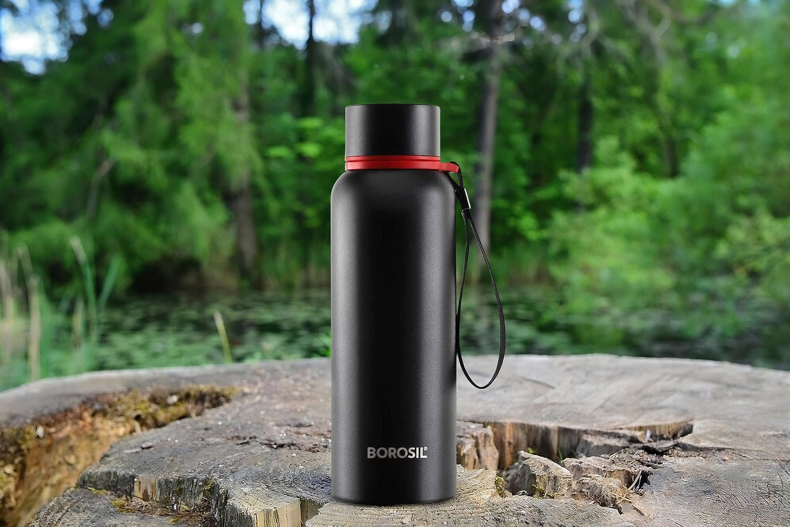 BOROSIL VACUUM INSULATED COPPER COATED INNER TREK Water Bottle|Sports Bottle|Yoga Bottle|Outdoor|PortableLeak Proof|ReusableWater Bottle BLACK, 850ML, BT850BLK102