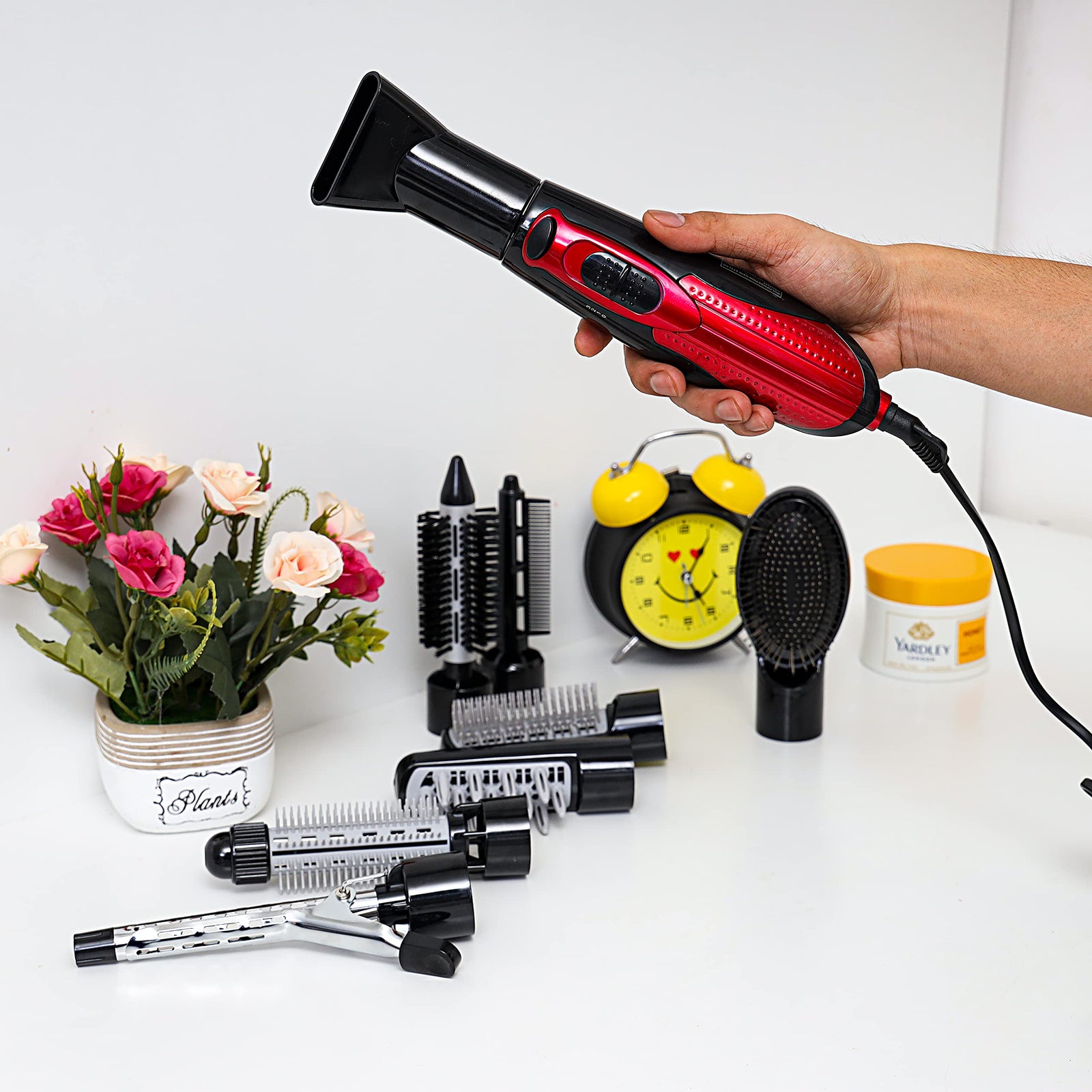 Olsenmark Multi Function Hair Styler, 8 In 1 - 3 Heat & 2 Speed Setting - 360 Degree Swivel Cord - Safety Cut-Off
