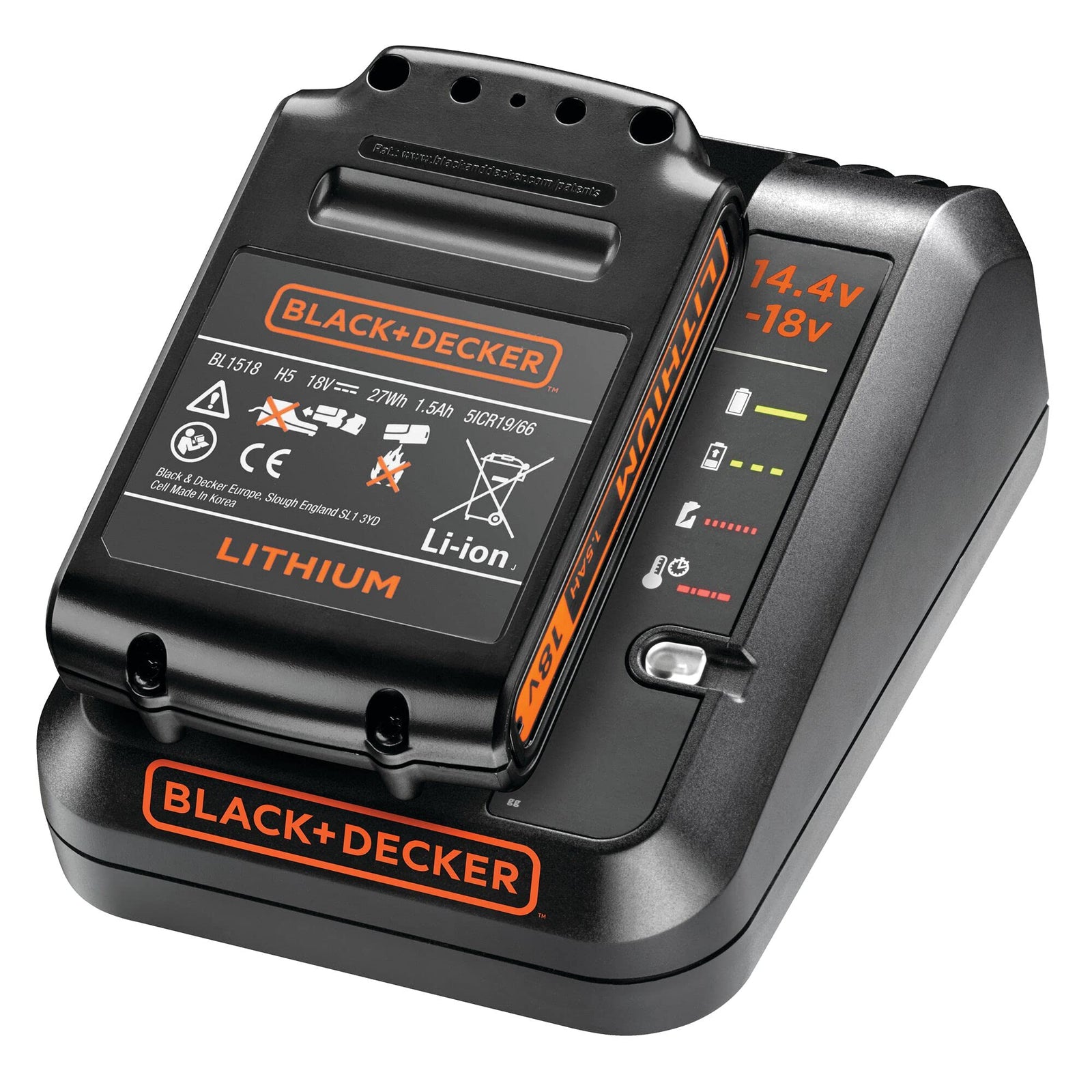 BLACK+DECKER 14.4-18V Cordless Fast Charger for Power Tools with 2 Years Guarantee, 1 Ah Lithium-Ion, BDC1A-GB