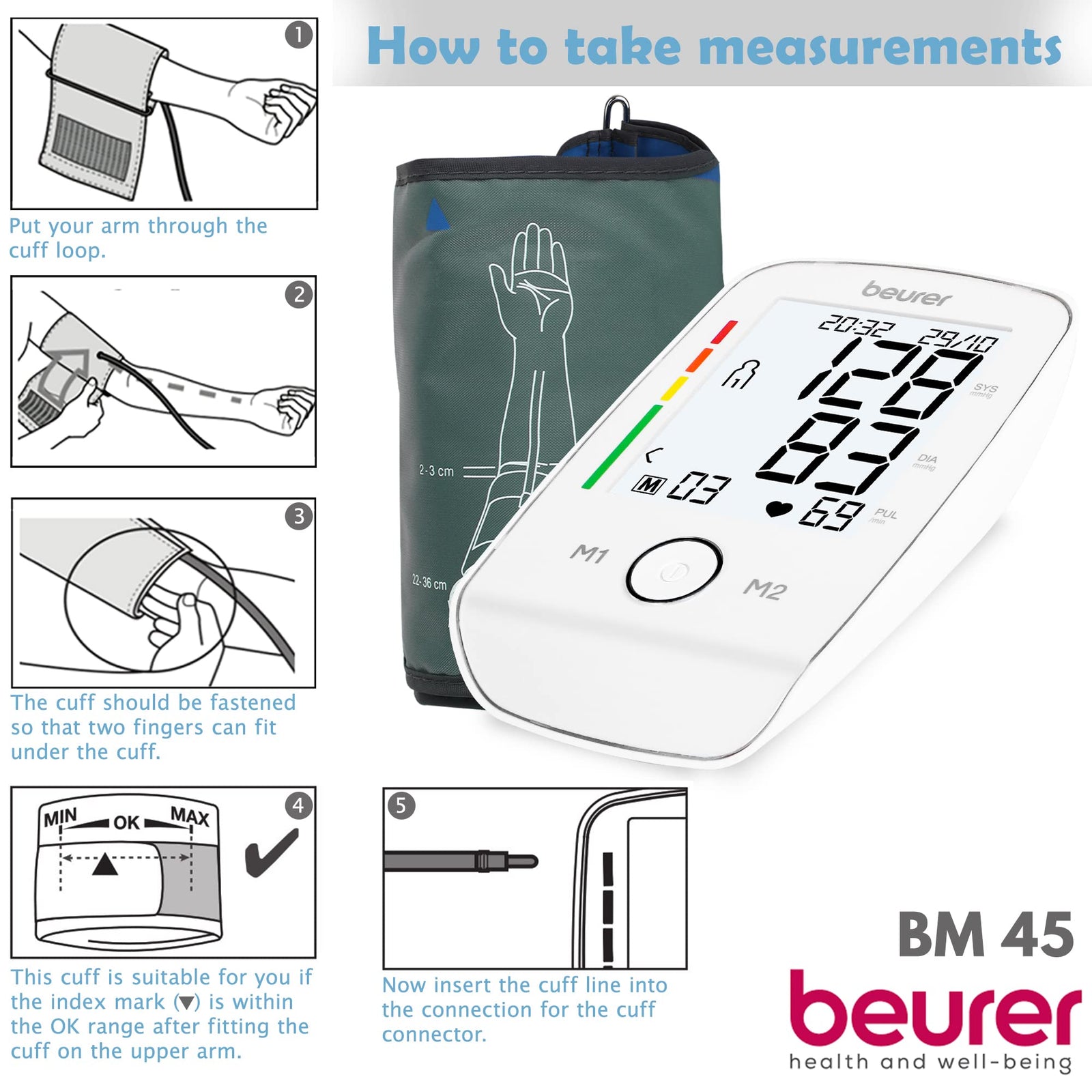 Beurer BM 45 Automatic Blood Pressure Monitor, Clinically Validated, Blood Pressure Machine with Arrhythmia Detection & Colour-Coded Risk Indicator according to WHO standards