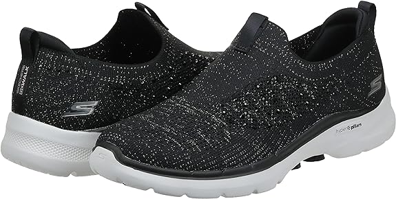 Skechers Womens GO Walk 6 Rhinestone Slip ON Sneaker Shoes, Color Black/Rose Gold, Size 38 EU