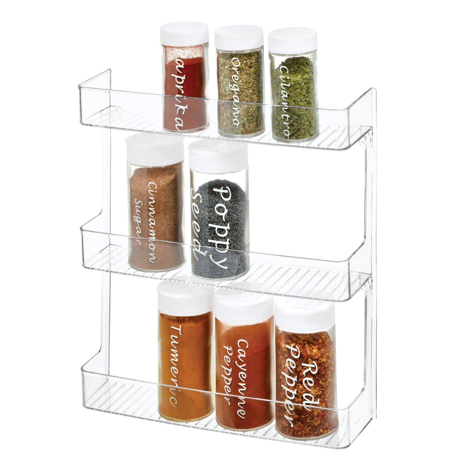 iDesign Linus Plastic Wall Mount Spice Organizer Rack for Spices, Tea, Sauces, and Baking Supplies in your Kitchen or Pantry, Clear