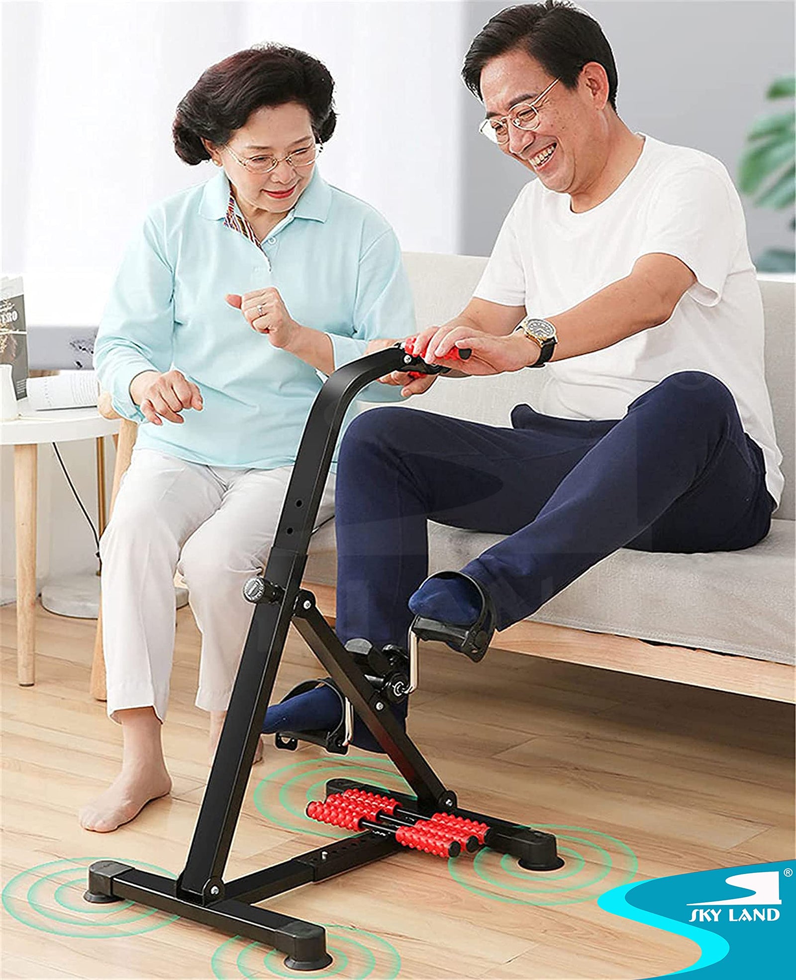 SKY LAND Portable Multi Peddler Cycle Machine For Arms And Legs With Lcd Monitor And Massage Rollers-Em-1862, Black-Red