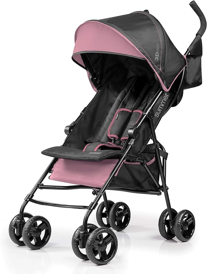 Summer Infant 3Dmini® Convenience Ultra Light weight/Compact fold Stroller/Pram with Storage pouch & dual cup holders suitable for Babies/Infant/Kids, From 6 months to 4 Years -Pink