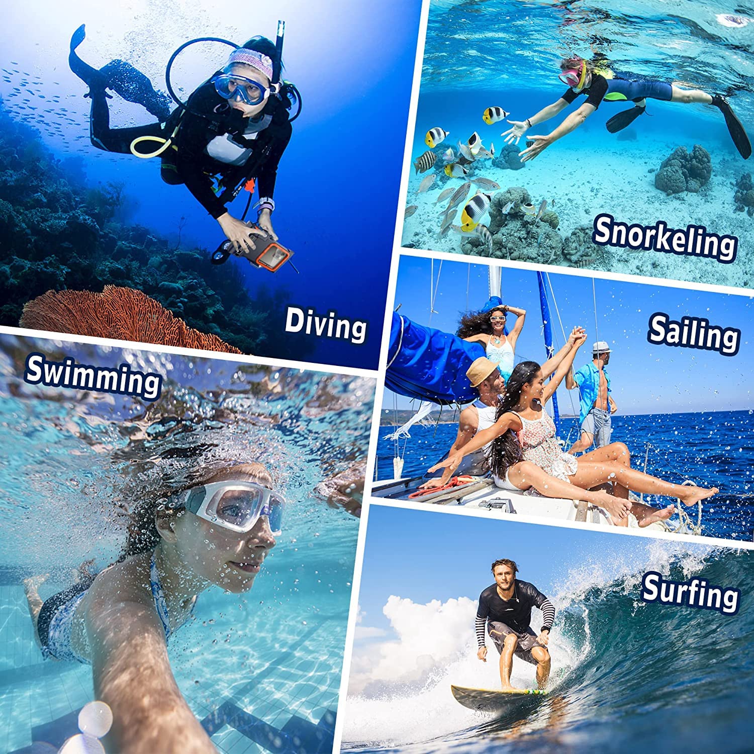 Underwater Snorkeling Diving Waterproof Phone Case for iPhone Samsung Galaxy LG Huawei Series Smartphone Below 6.7inch Universal, Bluetooth Connection Control Cameras Zoom Video with APP (Blue-Orange)