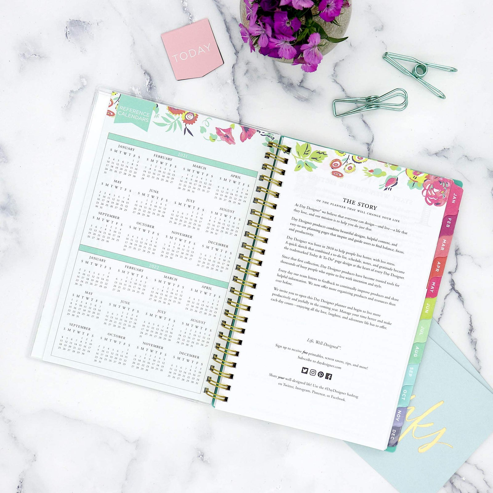 Blue Sky Day Designer for Blue Sky 2021 Weekly & Monthly Planner, Flexible Cover, Twin-Wire Binding, 12.7 cm x 20.3 cm, Peyton White