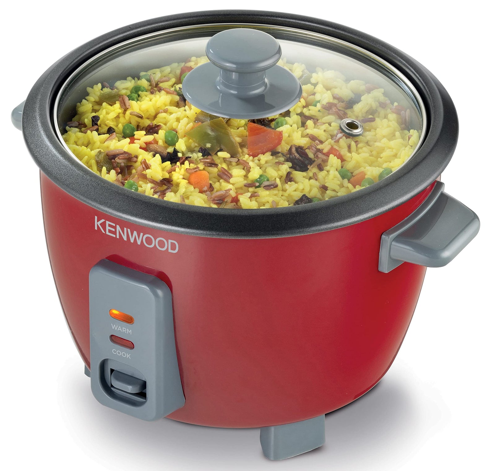 KENWOOD 2-in-1 Rice Cooker 0.6L 3-Cups Rice with Food Steamer Basket, Non-Stick Cooking Pot, Temepered Glass Lid, Warm/Cook Lights, Spatula Holder, Detachable Cord RCM30.000RD Red