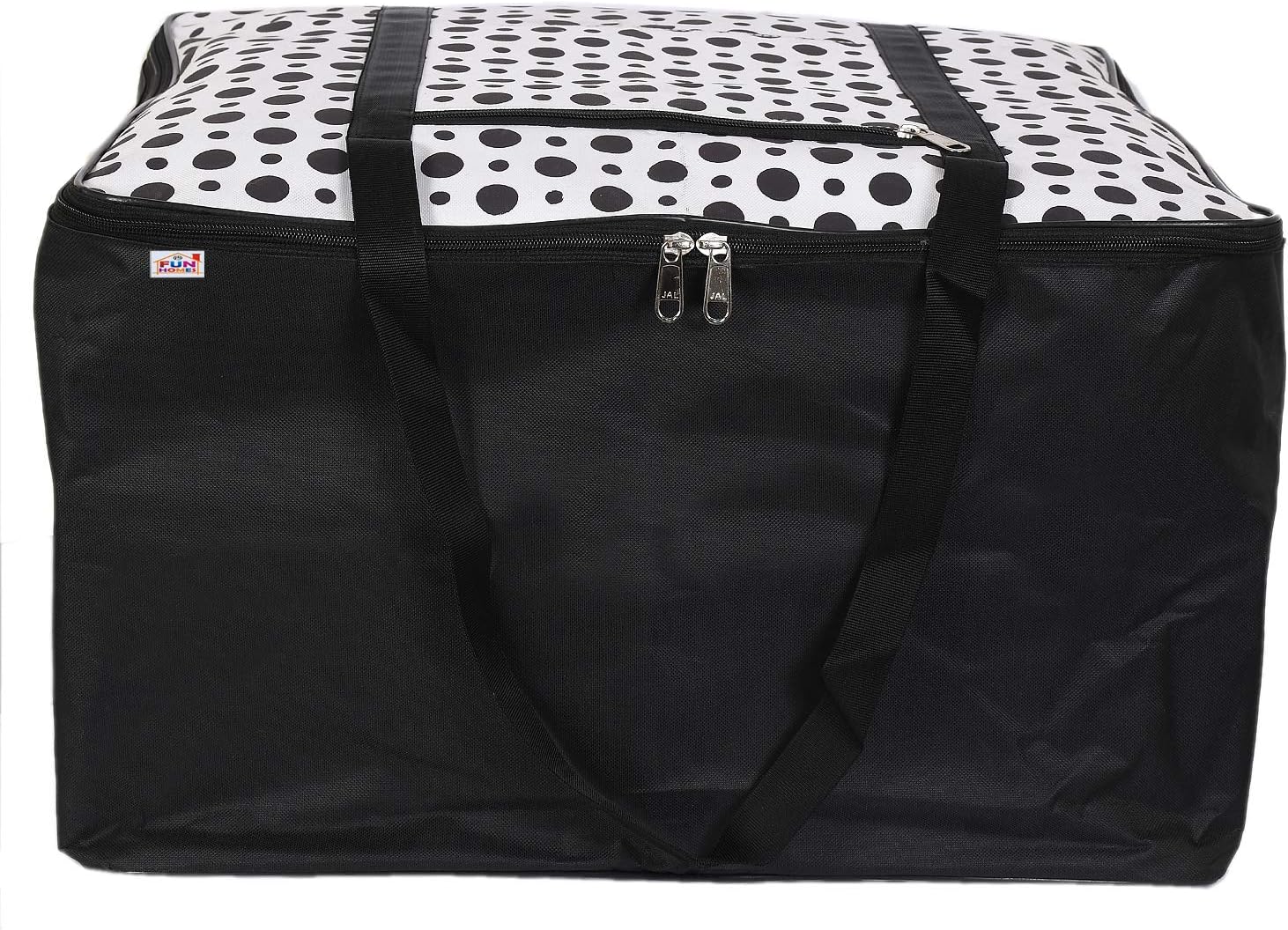 Fun Homes Polka Dots Design Canvas Jumbo Underbed Moisture Proof Storage Bag with Zipper Closure and Handle (Black & White)