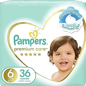 Pampers Premium Care Taped Baby Diapers, Size 6, 13+kg, Unique Softest Absorption for Ultimate Skin Protection, 36 Count