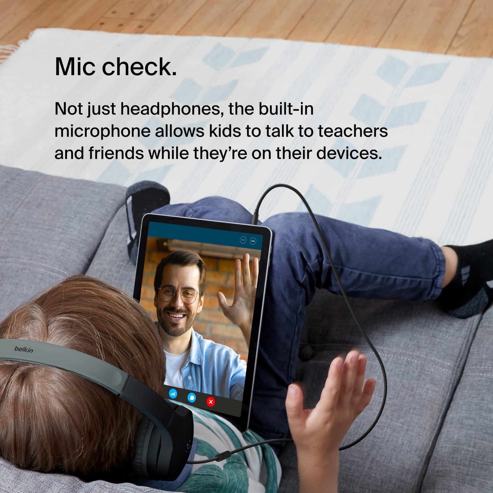 Belkin SoundForm Mini Wired On-Ear for Over-Ear Headset for Children with inline Microphone for Online Learning, School, Travel, Play, For 3.5mm Compatible Devices - Black, Kids Headphones (Wired)