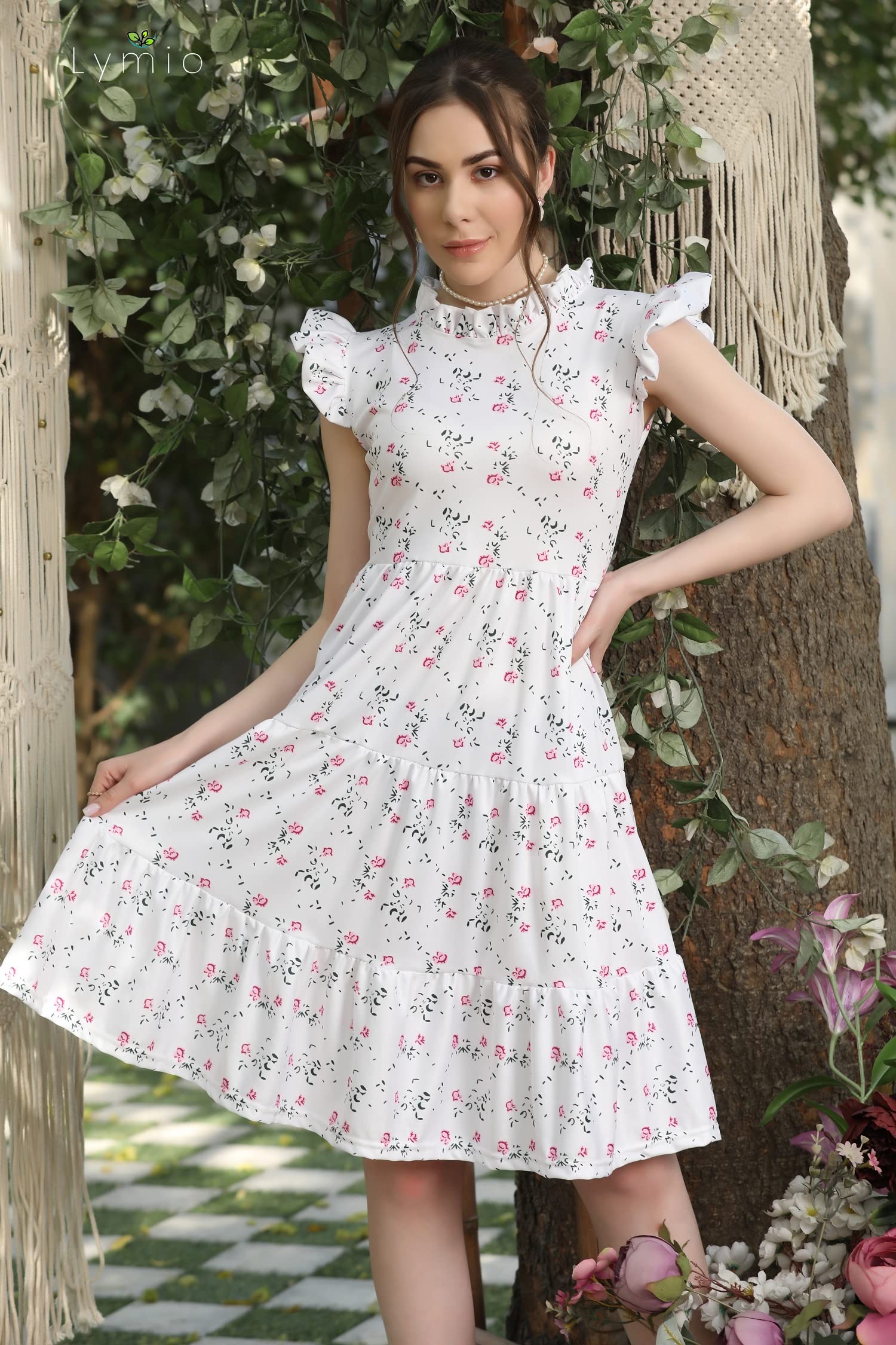 Lymio Floral Print Ruffle Hem Dress (540)