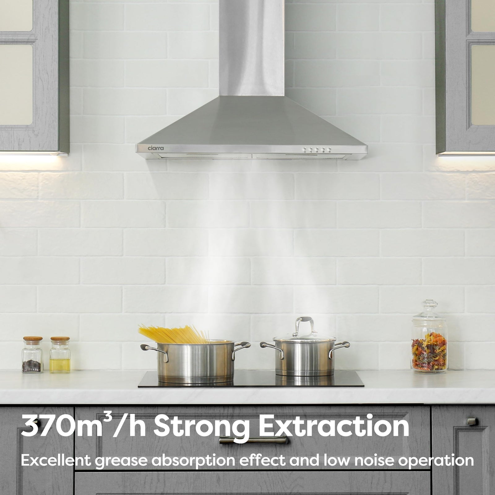 Genric Cooker Hoods 60Cm Stainless Steel Chimney Range Hood 600Mm Recirculating Duct Kitchen Ventilation Extractor Fan with Grease Aluminum Filters Silver