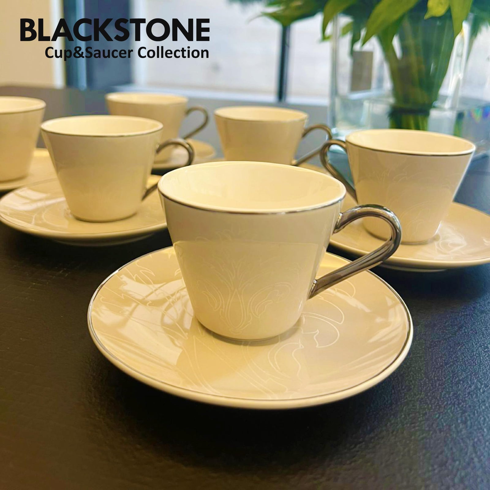 BLACKSTONE Turkish Cup and Saucer 10pc Set Tea Service 5x Cups (100ml) with 5x Saucers (12.5cm) CFCS042