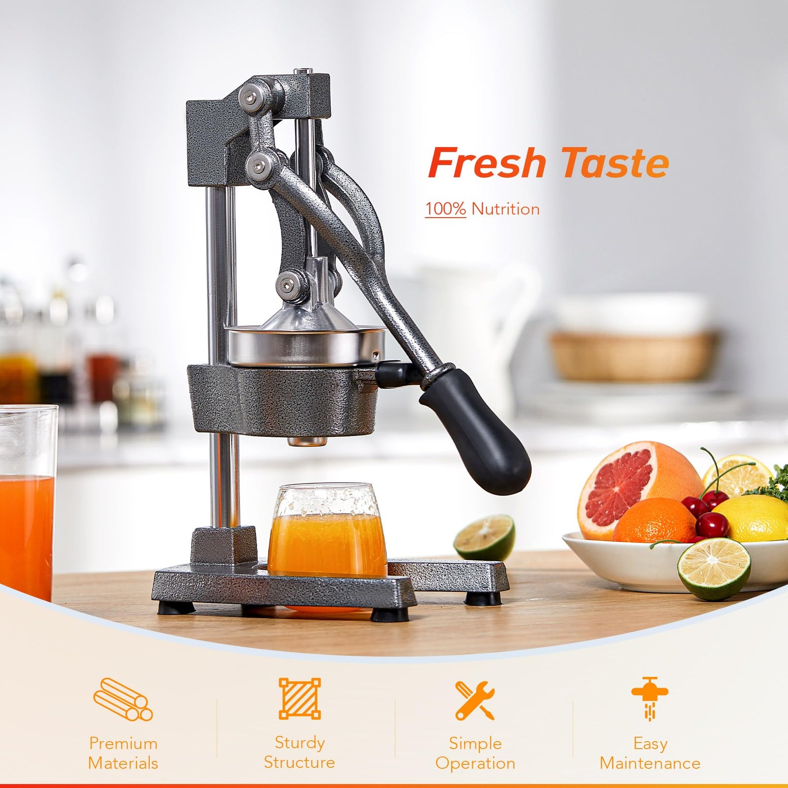 CO-Z Commercial Grade Citrus Juicer Professional Hand Press Manual Fruit Juicer Orange Juice Squeezer for Lemon Lime Pomegranate (multicolor, Cast Iron/Stainless Steel)