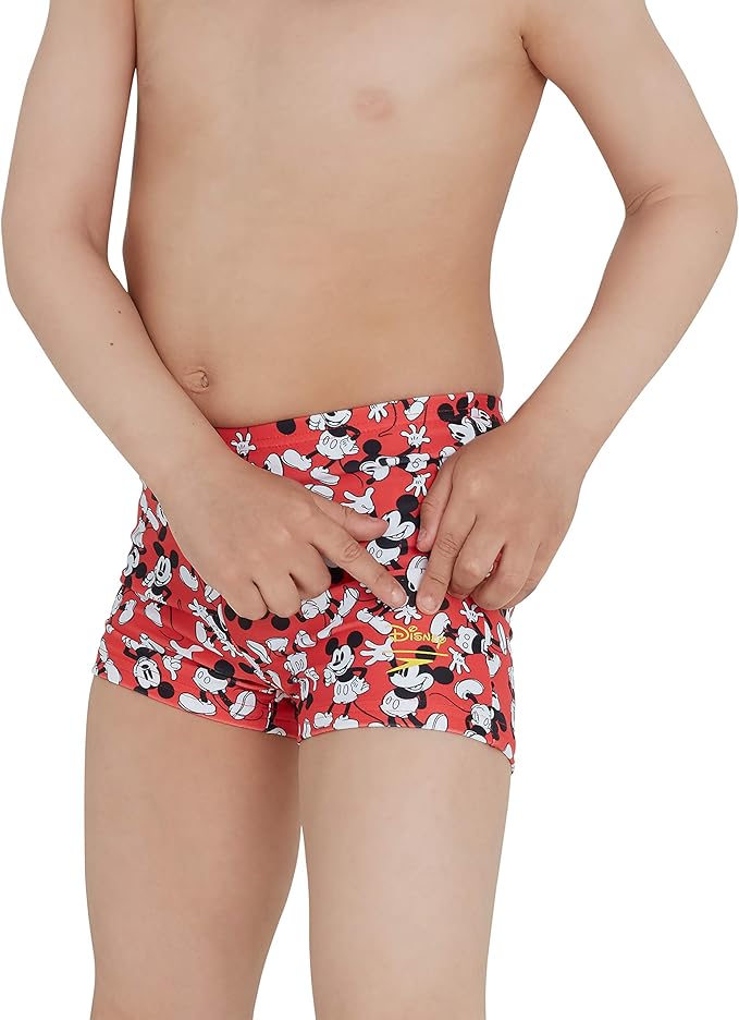 Speedo Boys' Disney Mickey Mouse Digital Allover Aquashort, Risk Red/Black/White, 1 YRS