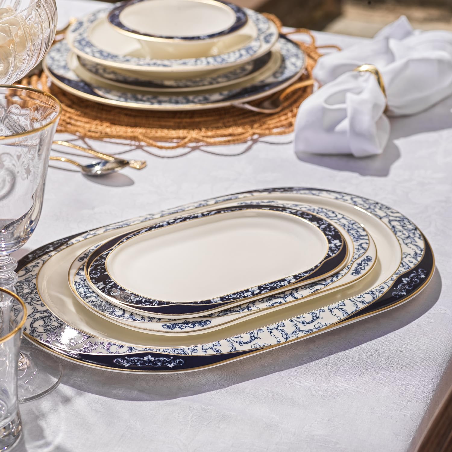 Schäfer Tılsım Lace Dinner Set 60 Pieces - Navy Blue